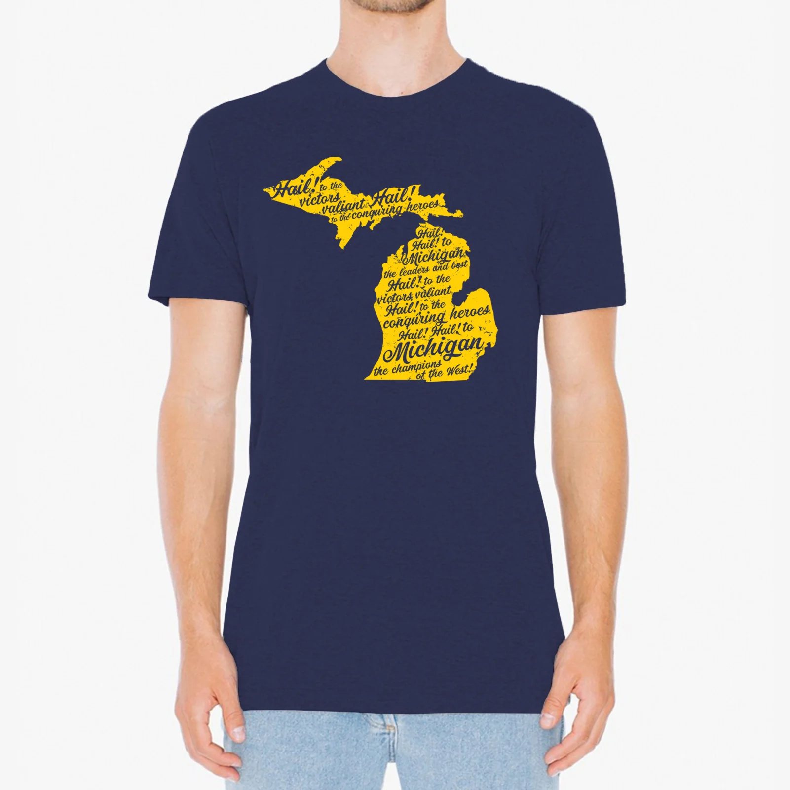 Fight Song University of Michigan Triblend Short Sleeve T Shirt - Vintage Navy - Image 3