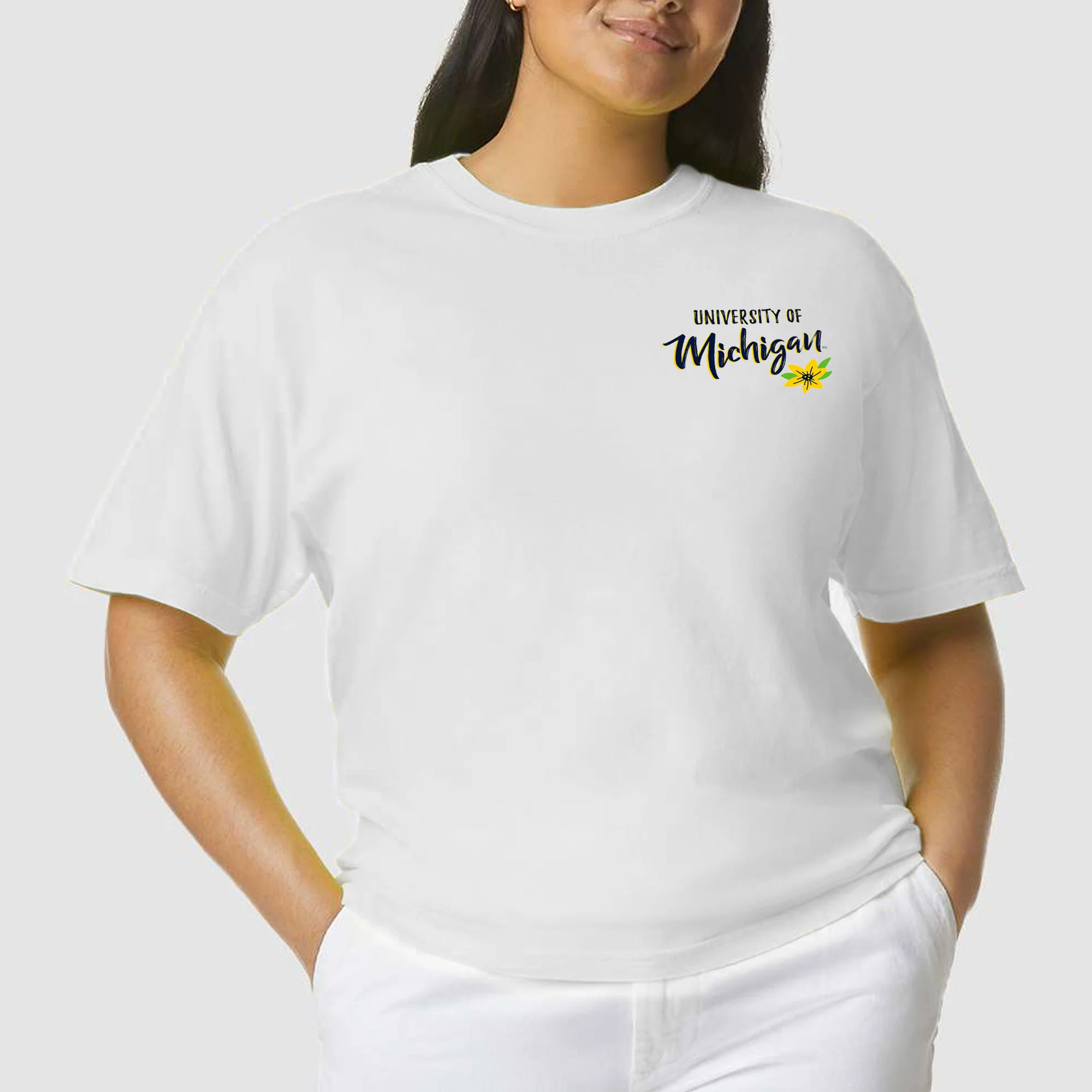 Floral State University of Michigan Comfort Colors Heavyweight Ringspun Short Sleeve T Shirt - White - Image 3