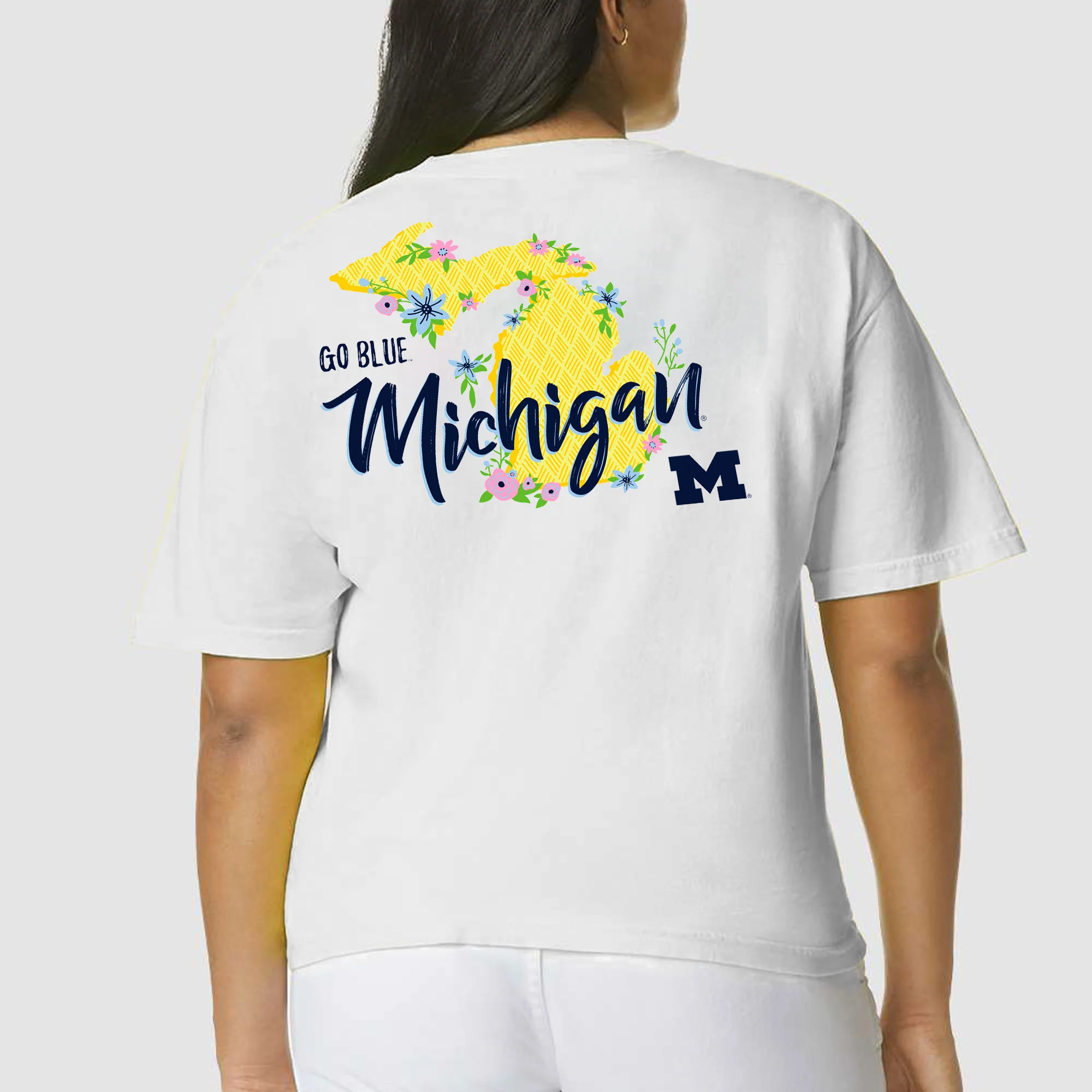 Floral State University of Michigan Comfort Colors Heavyweight Ringspun Short Sleeve T Shirt - White - Image 5