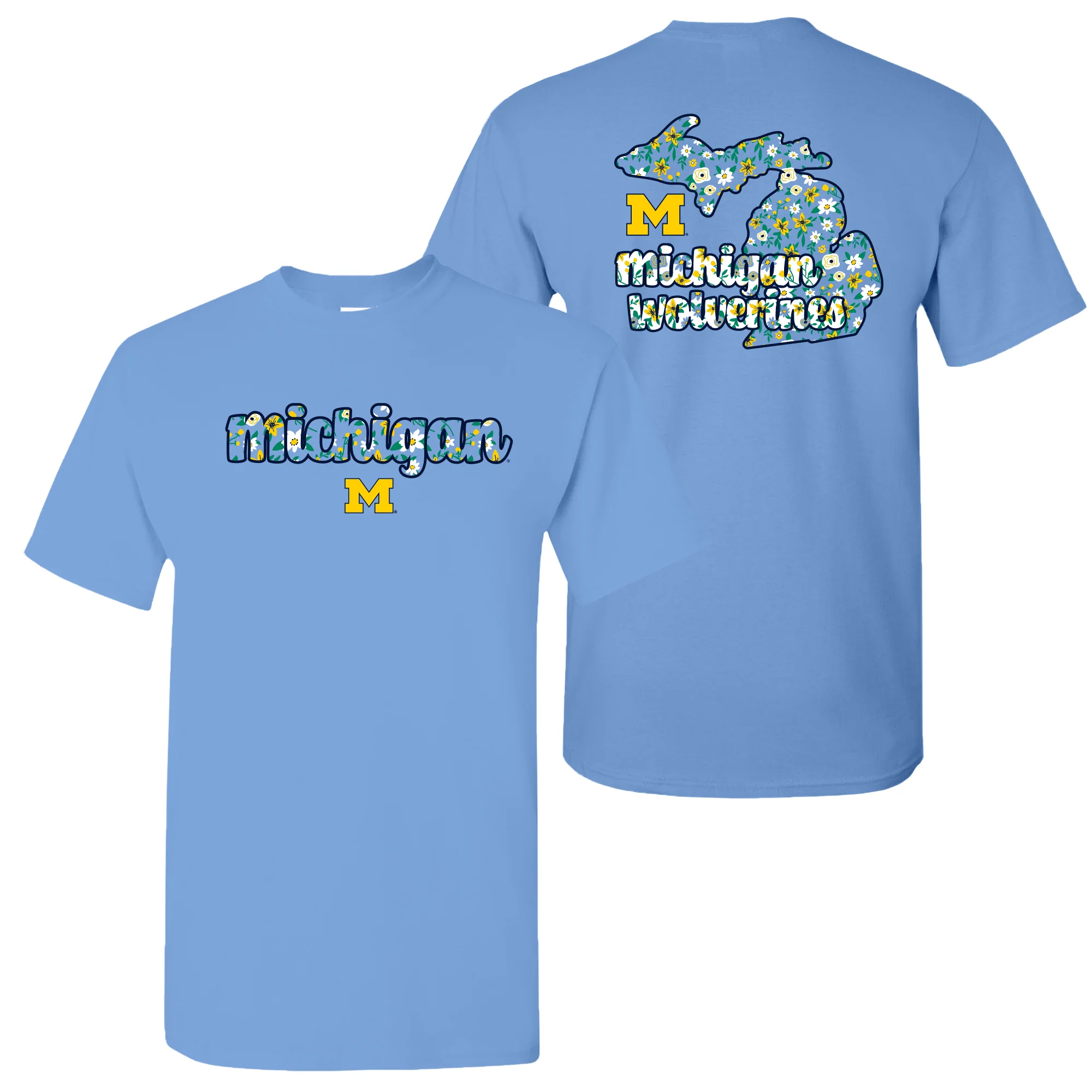 Michigan Flower Pattern State Short Sleeve T-Shirt - C Blue