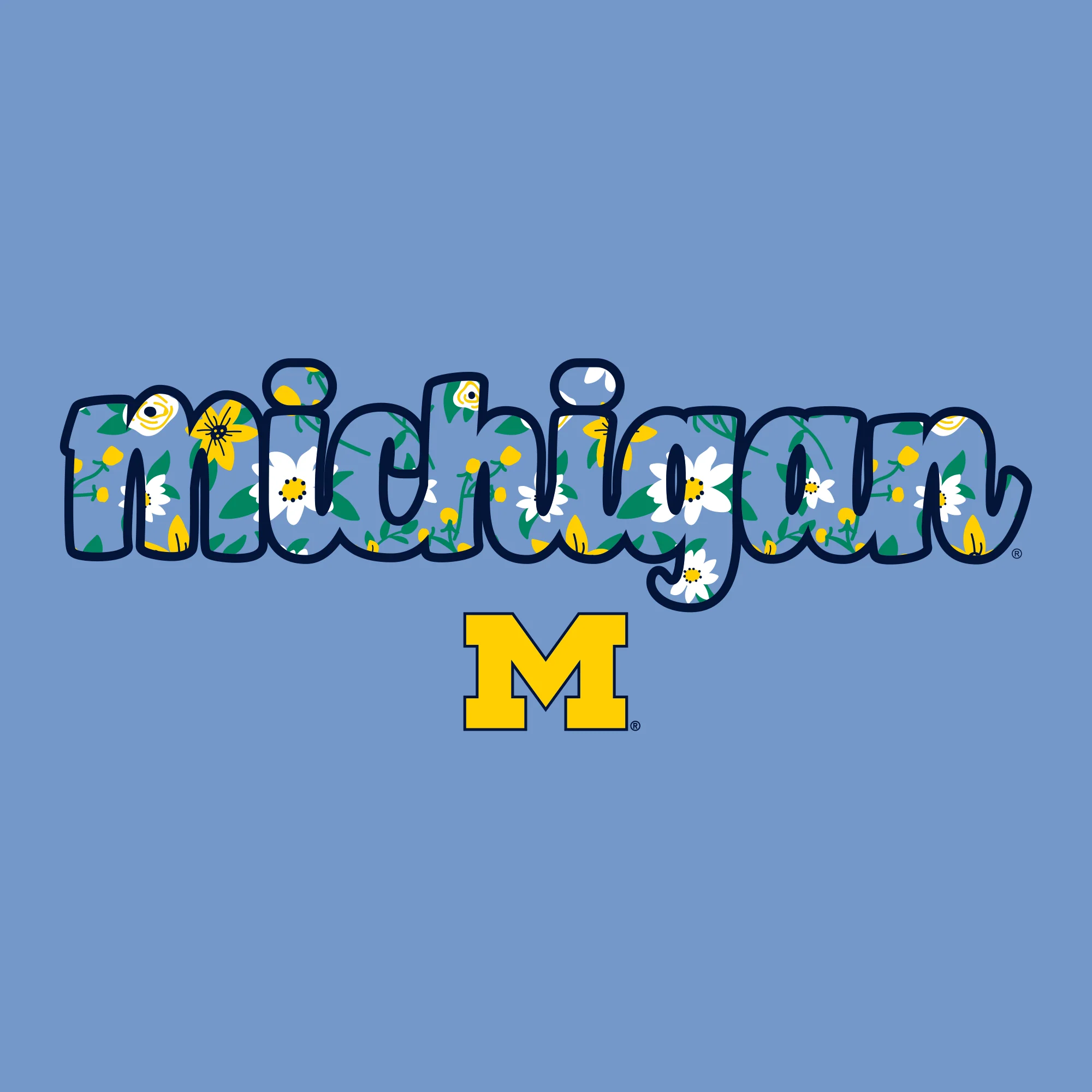 Michigan Flower Pattern State Short Sleeve T-Shirt - C Blue - Image 2