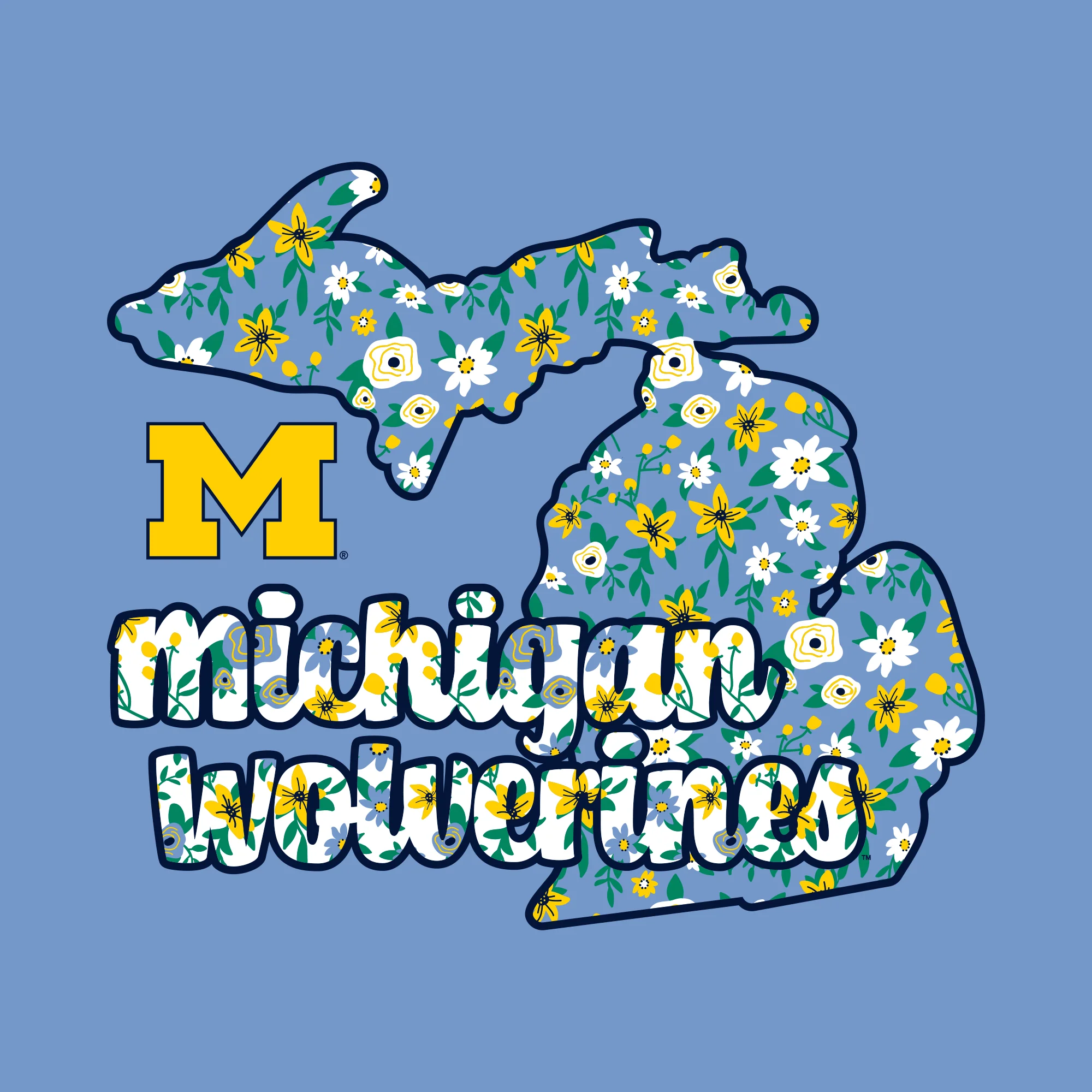 Michigan Flower Pattern State Short Sleeve T-Shirt - C Blue - Image 3