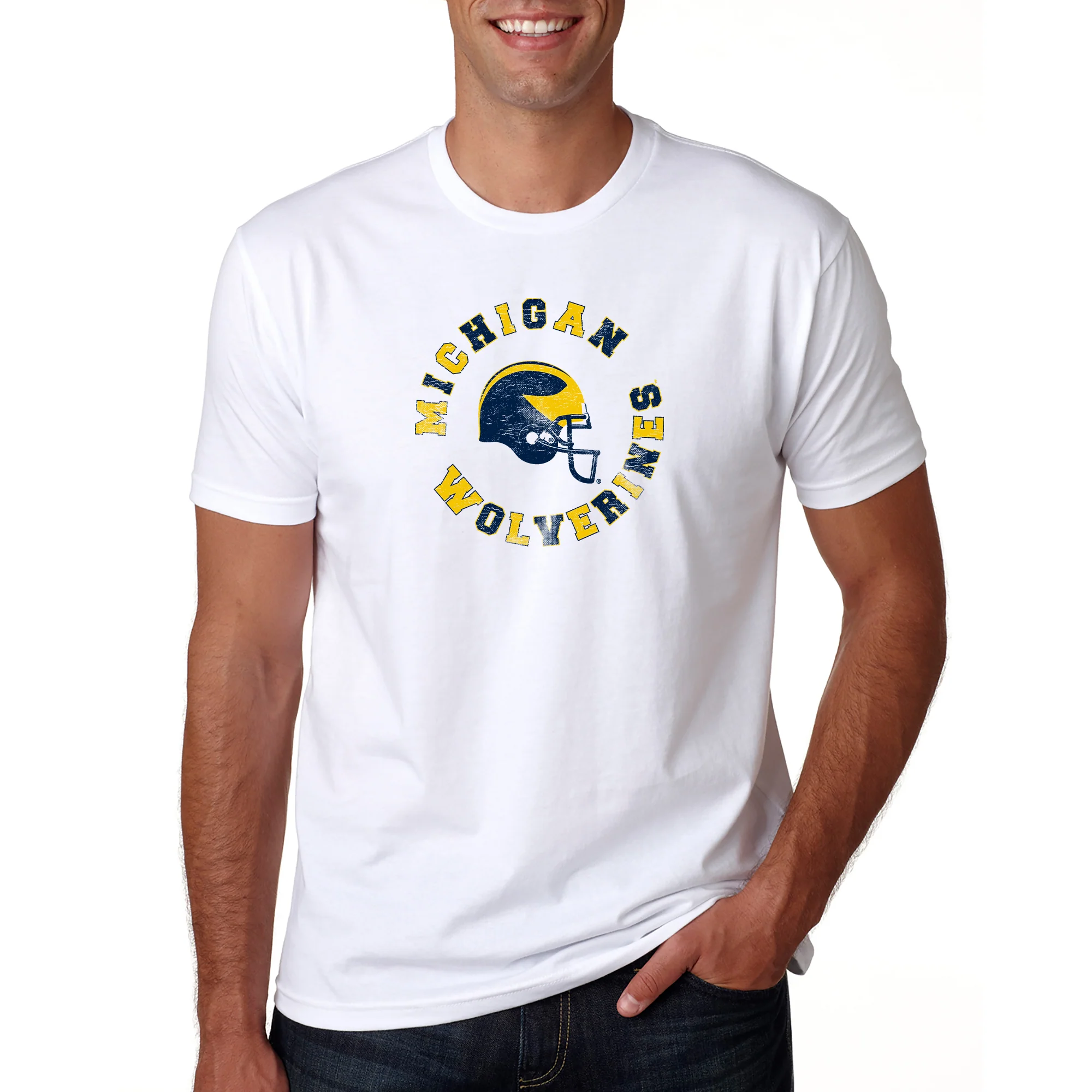 Michigan Football Fan Circle Premium Cotton T-Shirt - White - Image 3