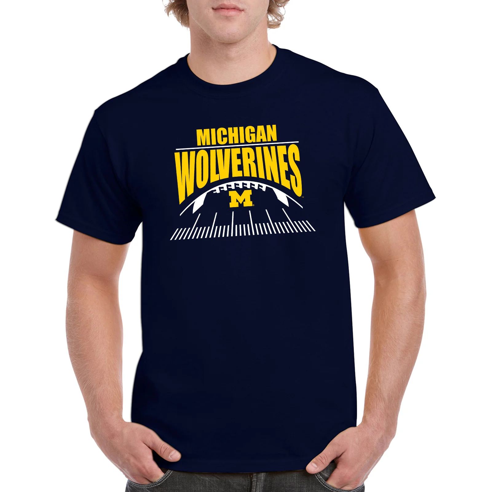 Michigan Football Field Cotton T-Shirt - Navy - Image 3