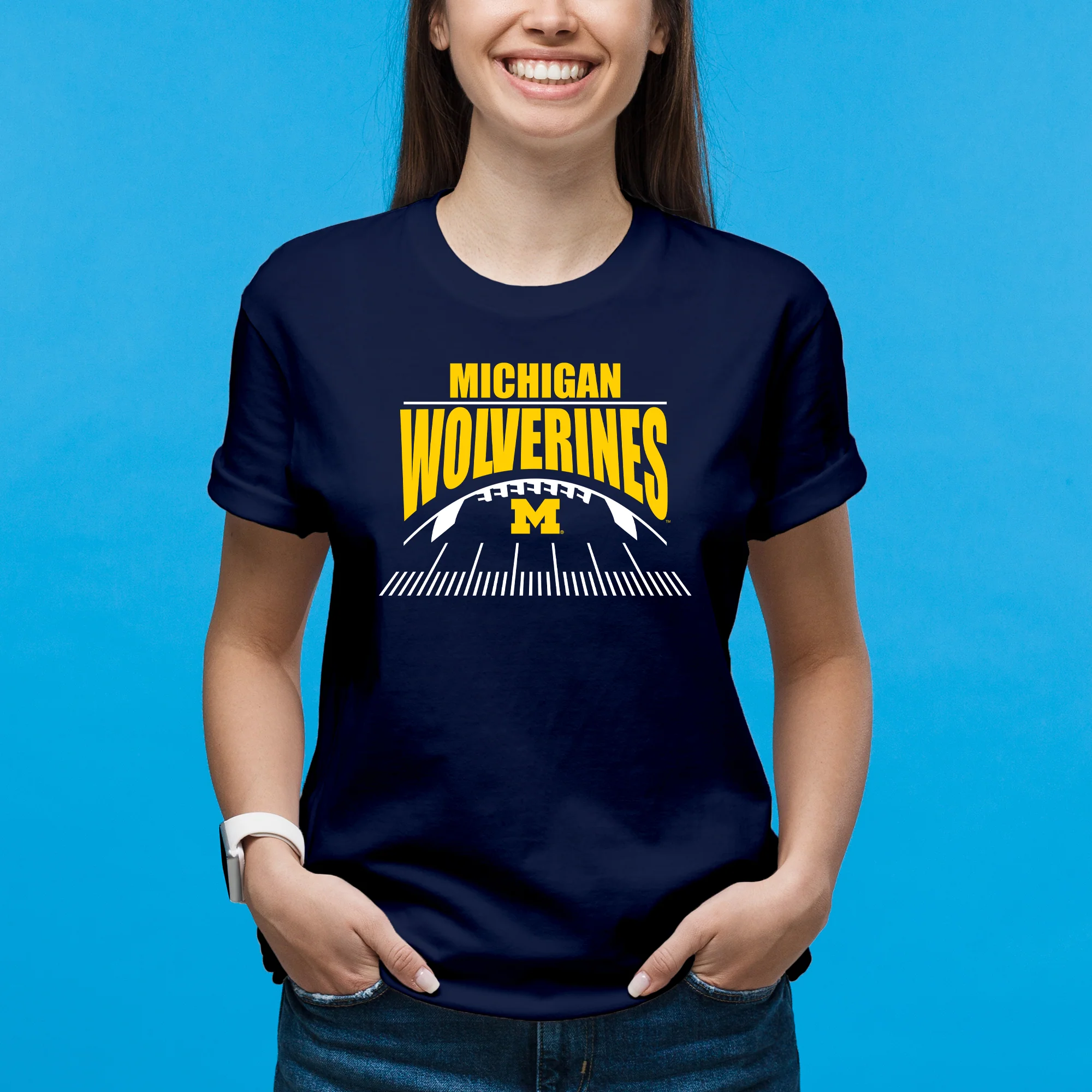 Michigan Football Field Cotton T-Shirt - Navy - Image 4