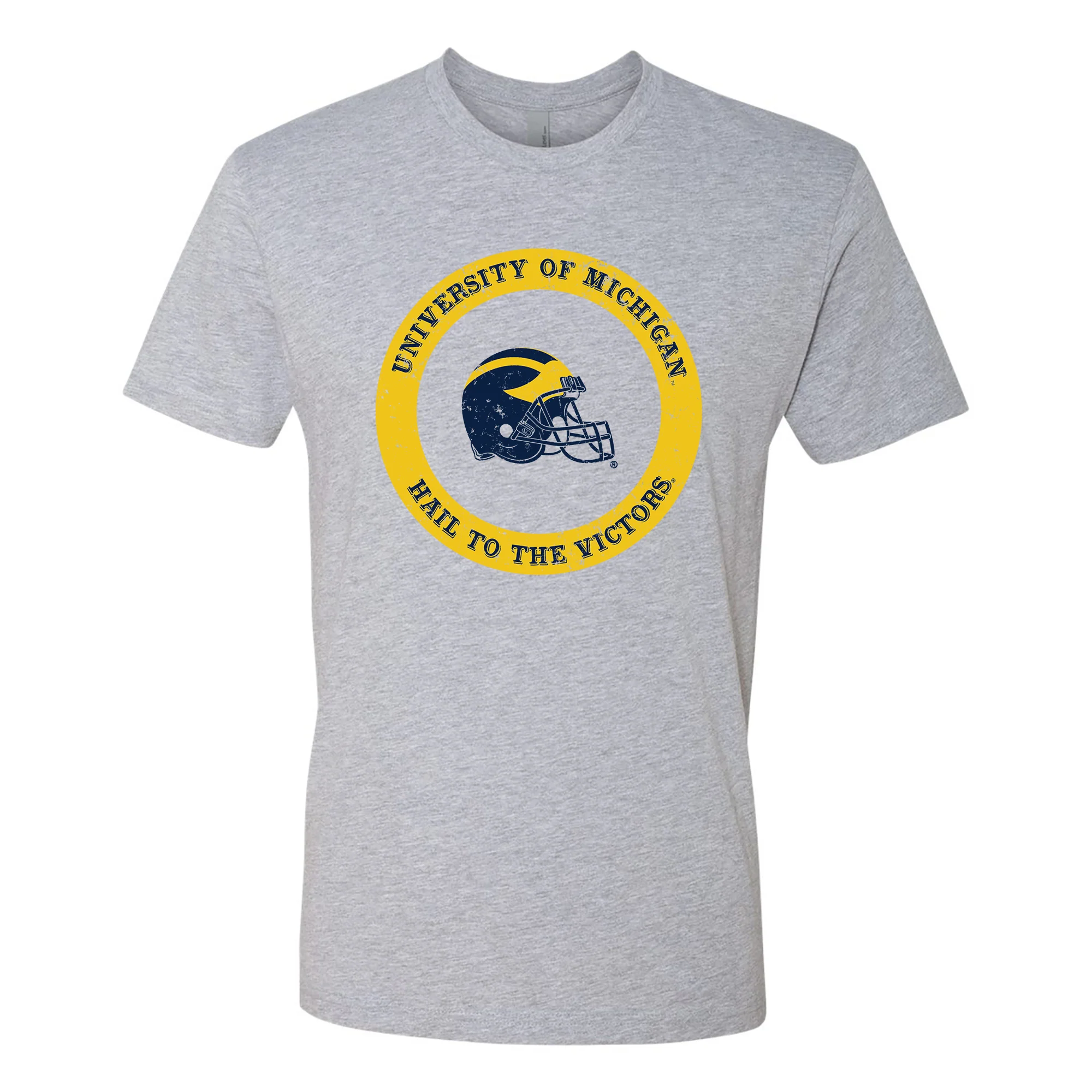 Football Helmet Hail to the Victor Circle University of Michigan Premium Short Sleeve Tee - Heather Grey