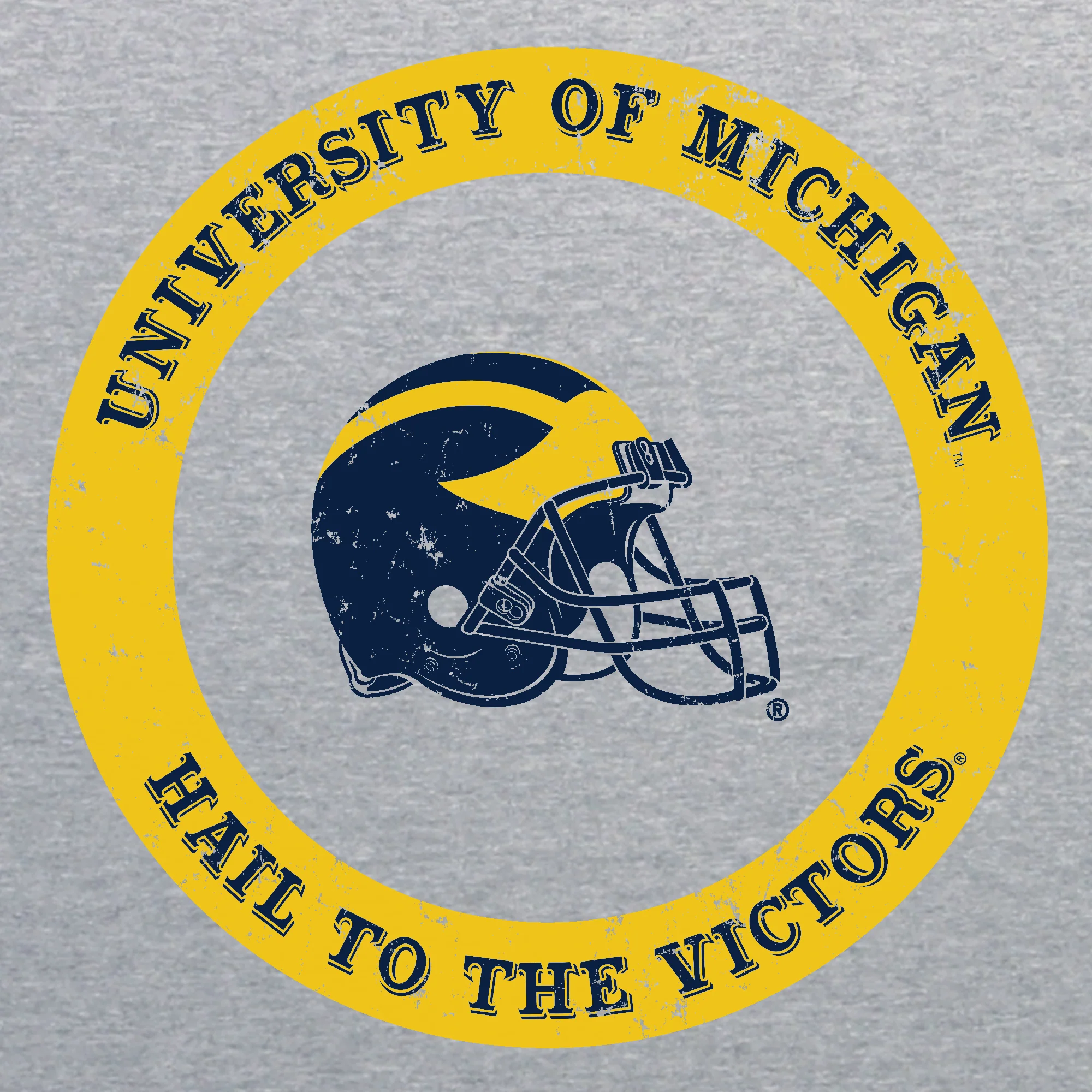 Football Helmet Hail to the Victor Circle University of Michigan Premium Short Sleeve Tee - Heather Grey - Image 2