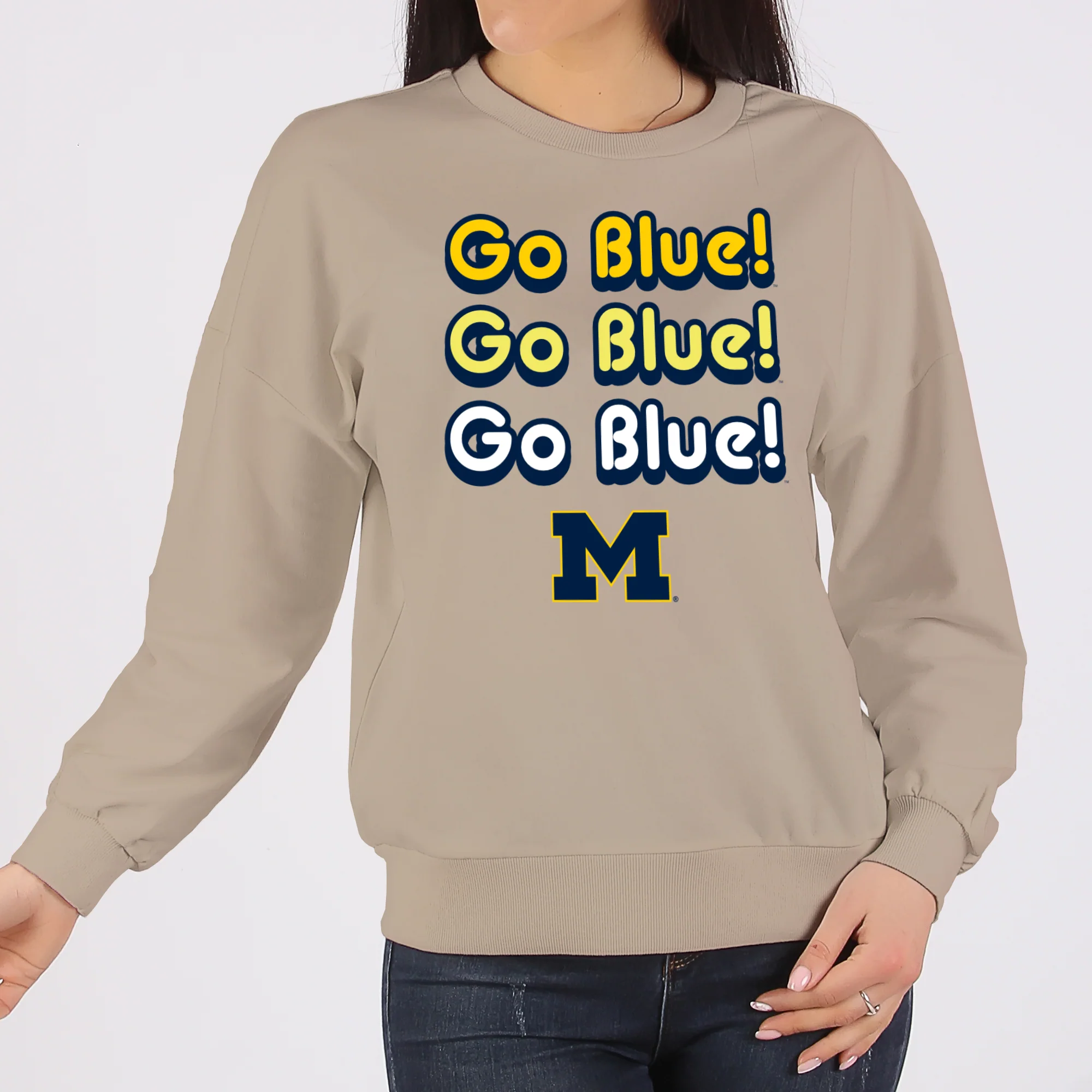 Michigan Go Blue Repeat Crewneck Sweatshirt - Sand - Image 4