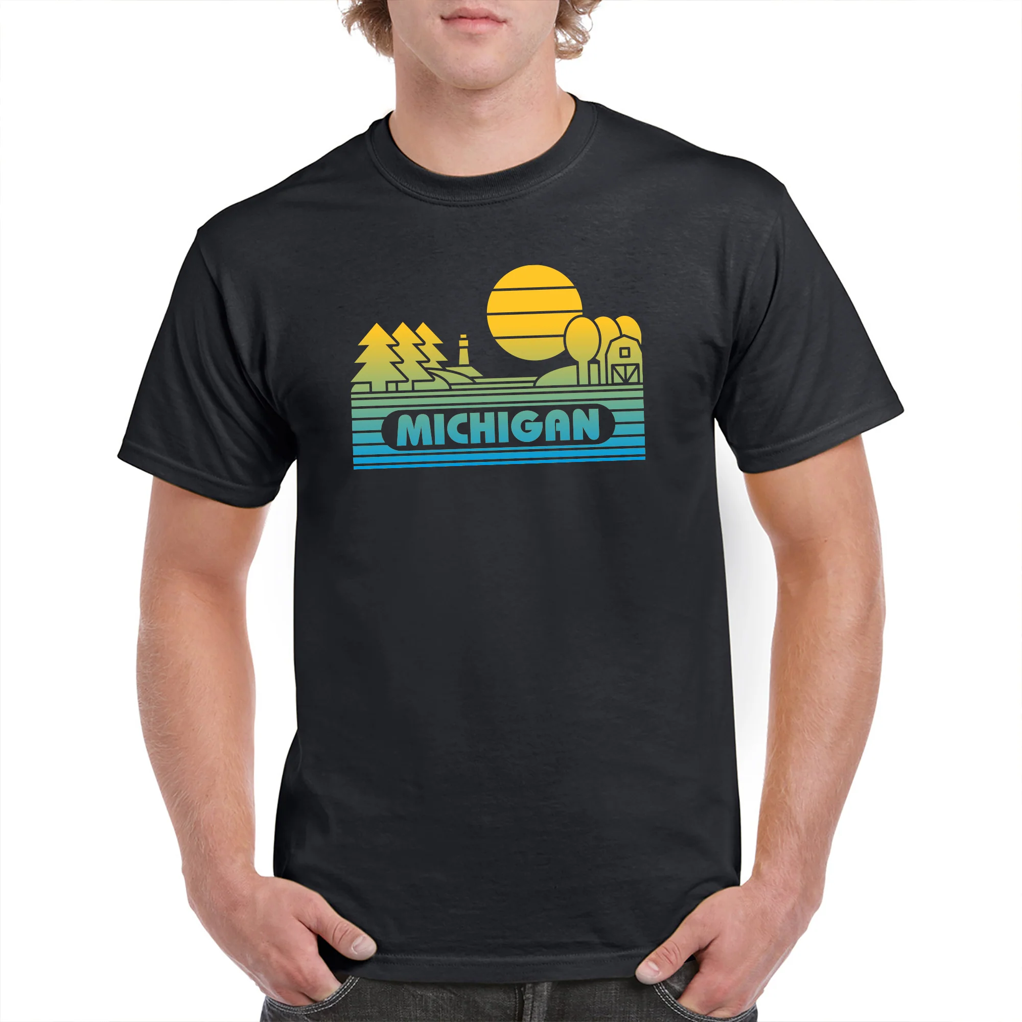 Michigan Groovy Sunset T-Shirt - Black - Image 3