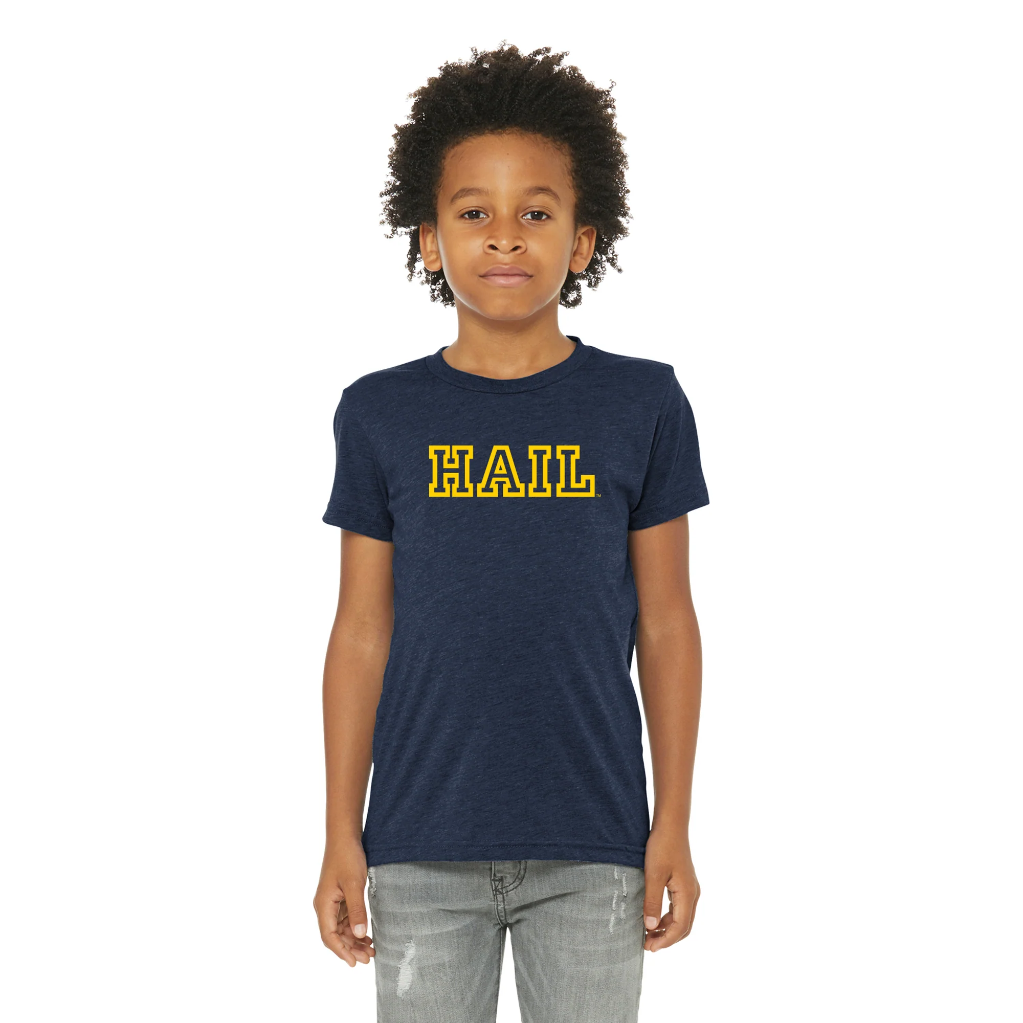 Michigan Hail Outline Youth Triblend T-Shirt - Solid Navy - Image 3