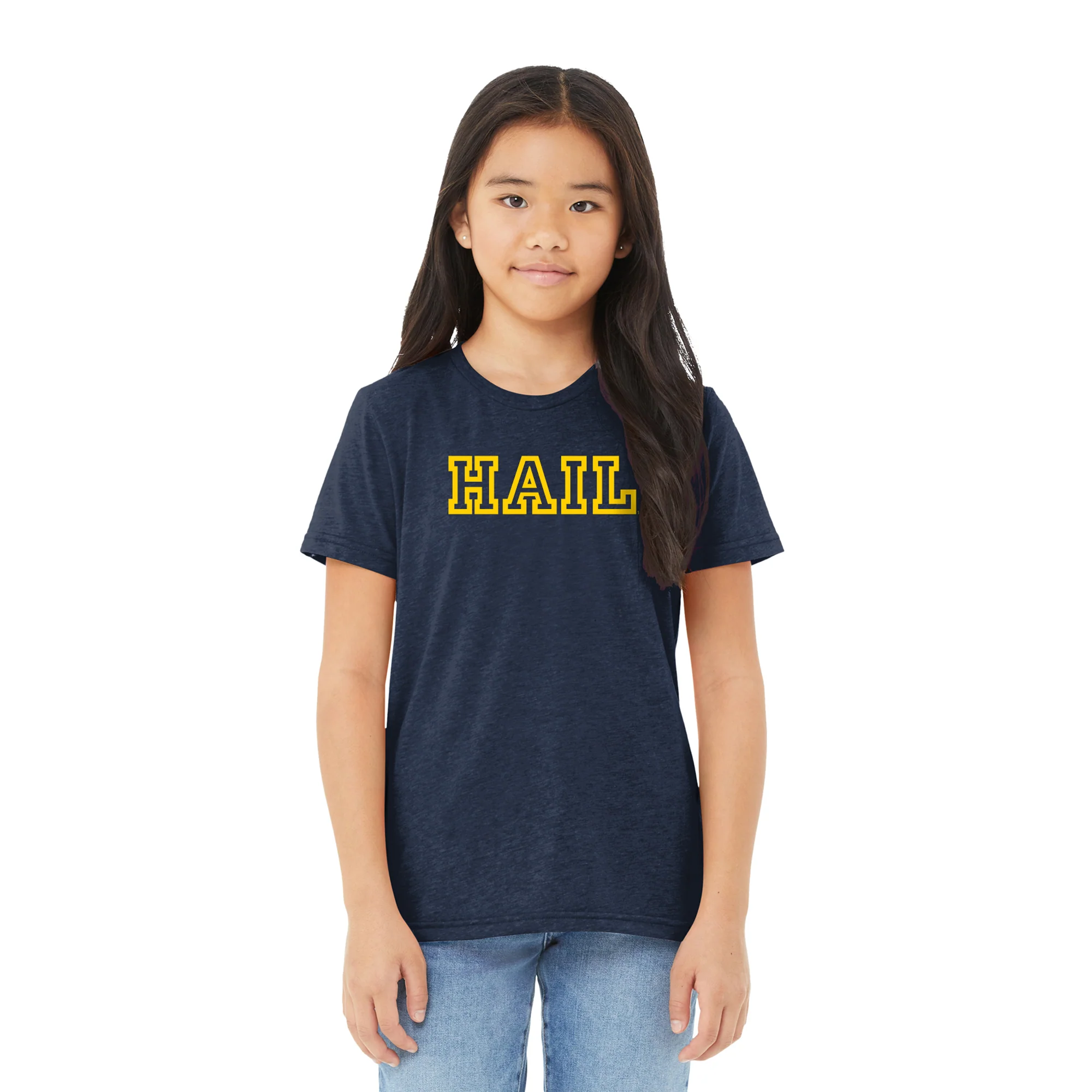 Michigan Hail Outline Youth Triblend T-Shirt - Solid Navy - Image 4