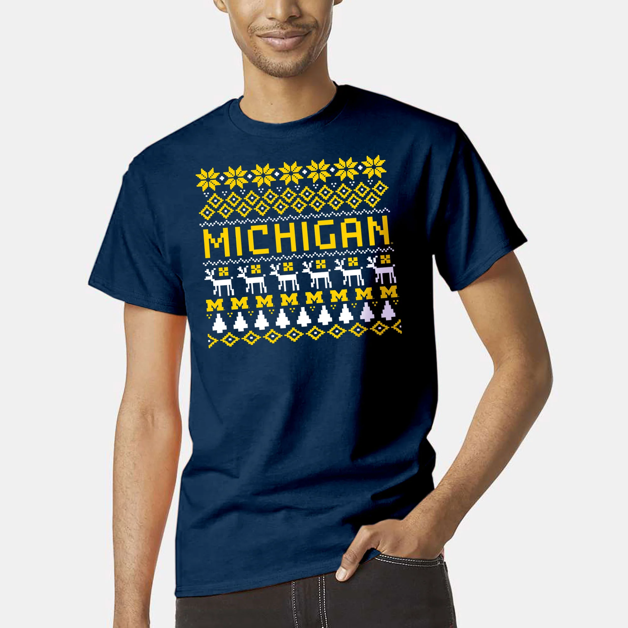 Michigan Holiday Sweater Tee - Navy - Image 3