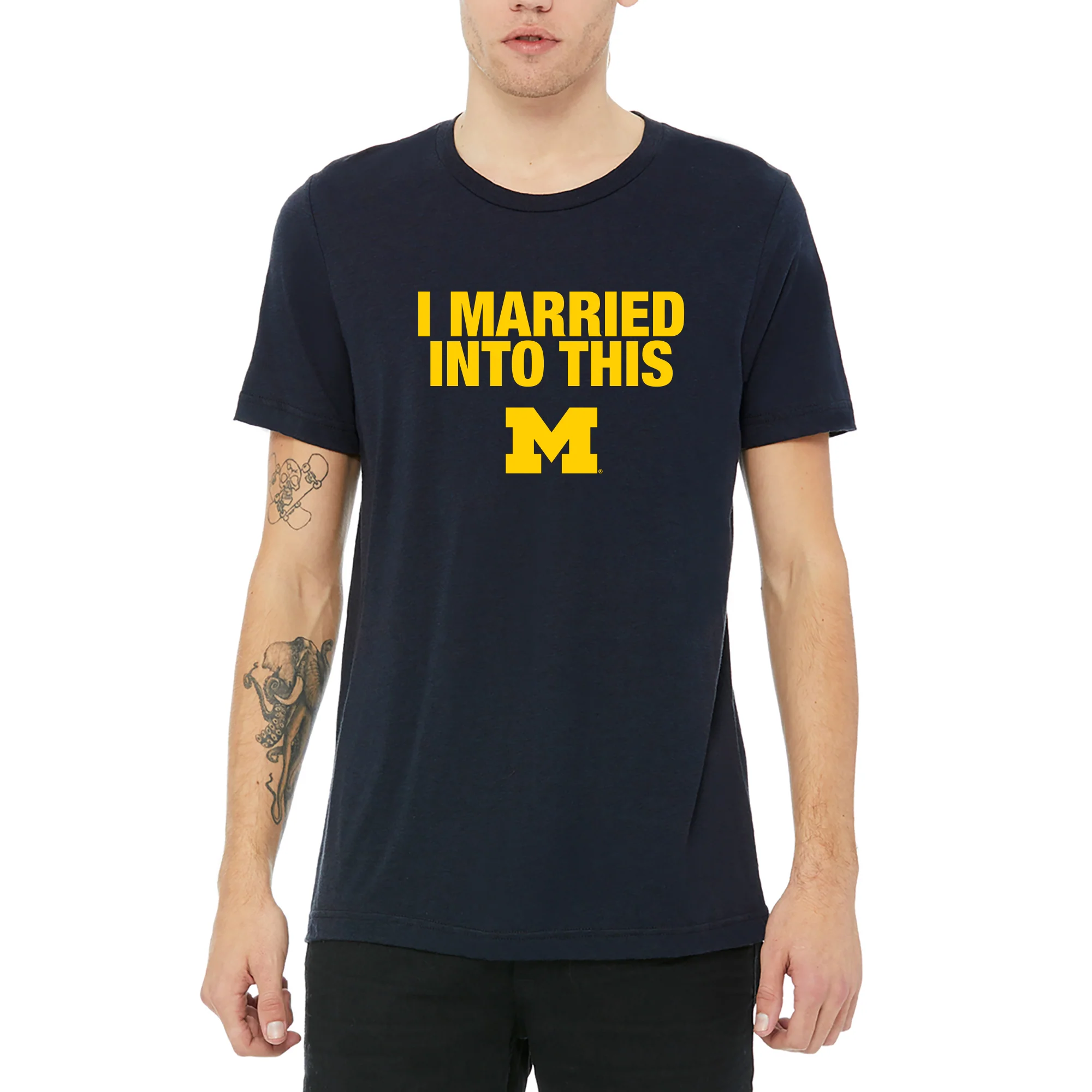 Michigan I Married Into This Triblend T-Shirt - Solid Navy Triblend - Image 3
