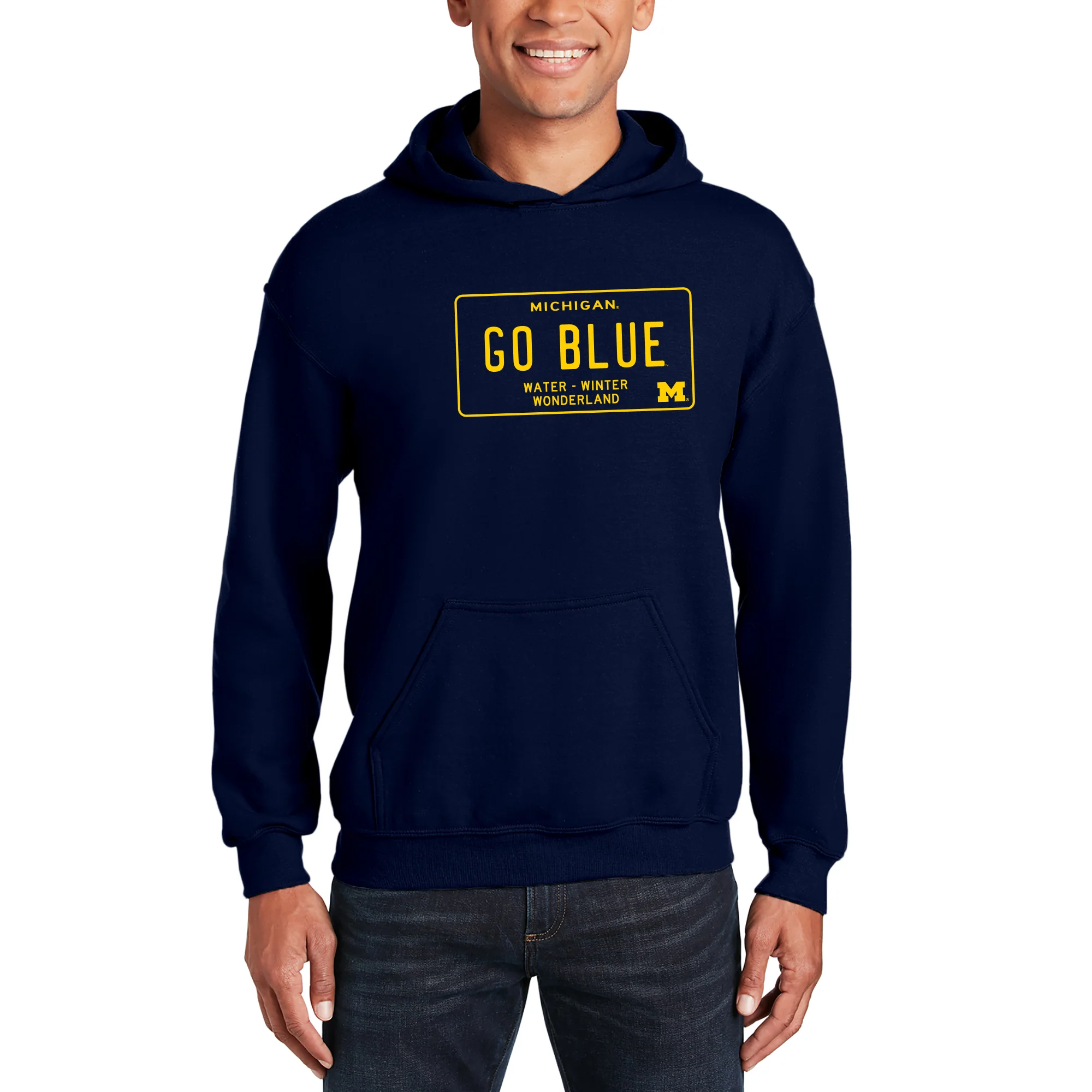 Michigan License Plate Hoodie - Navy - Image 3