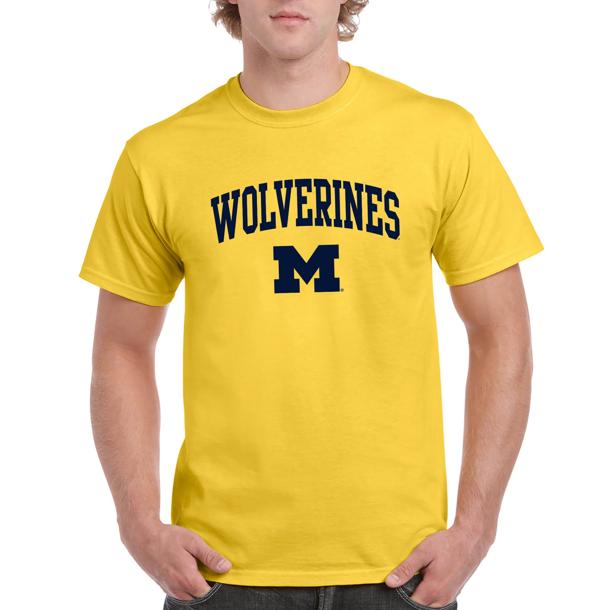 Mascot Arch Logo University of Michigan Basic Cotton Short Sleeve T Shirt - Maize - Image 4