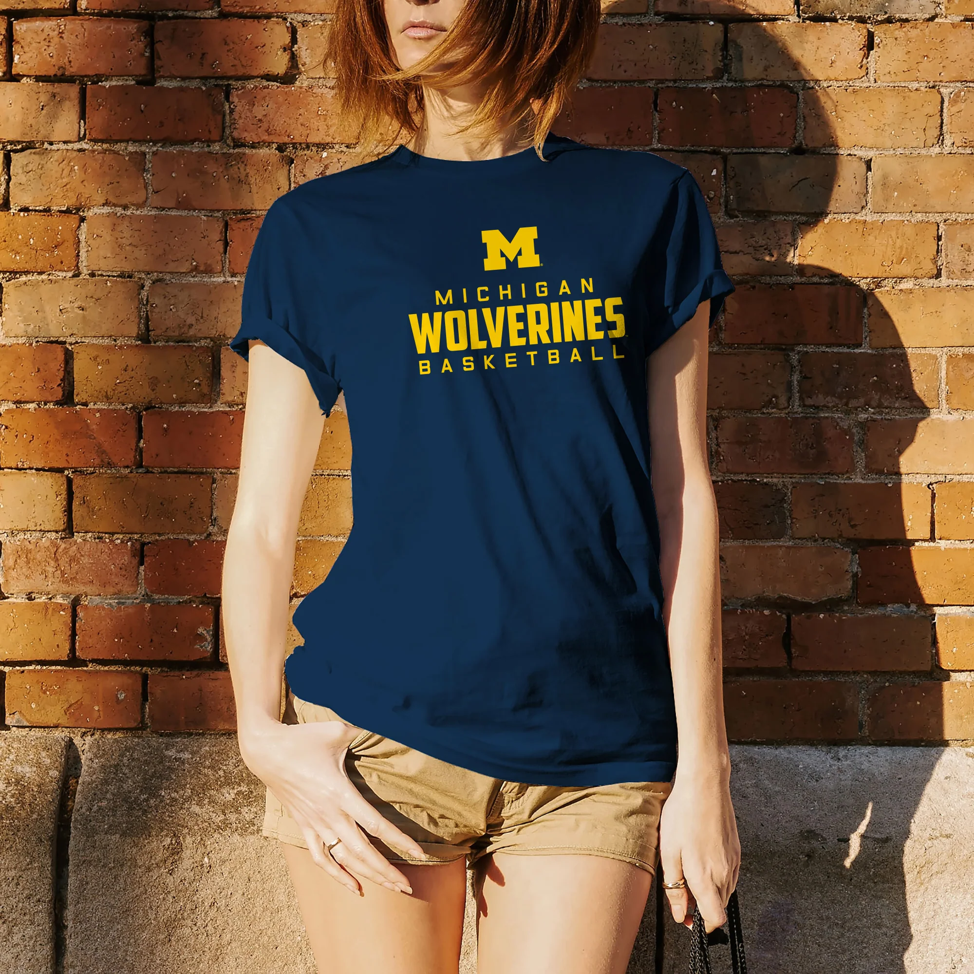 Michigan Mascot Wordmark Basketball Basic Cotton Short Sleeve T Shirt - Navy - Image 4