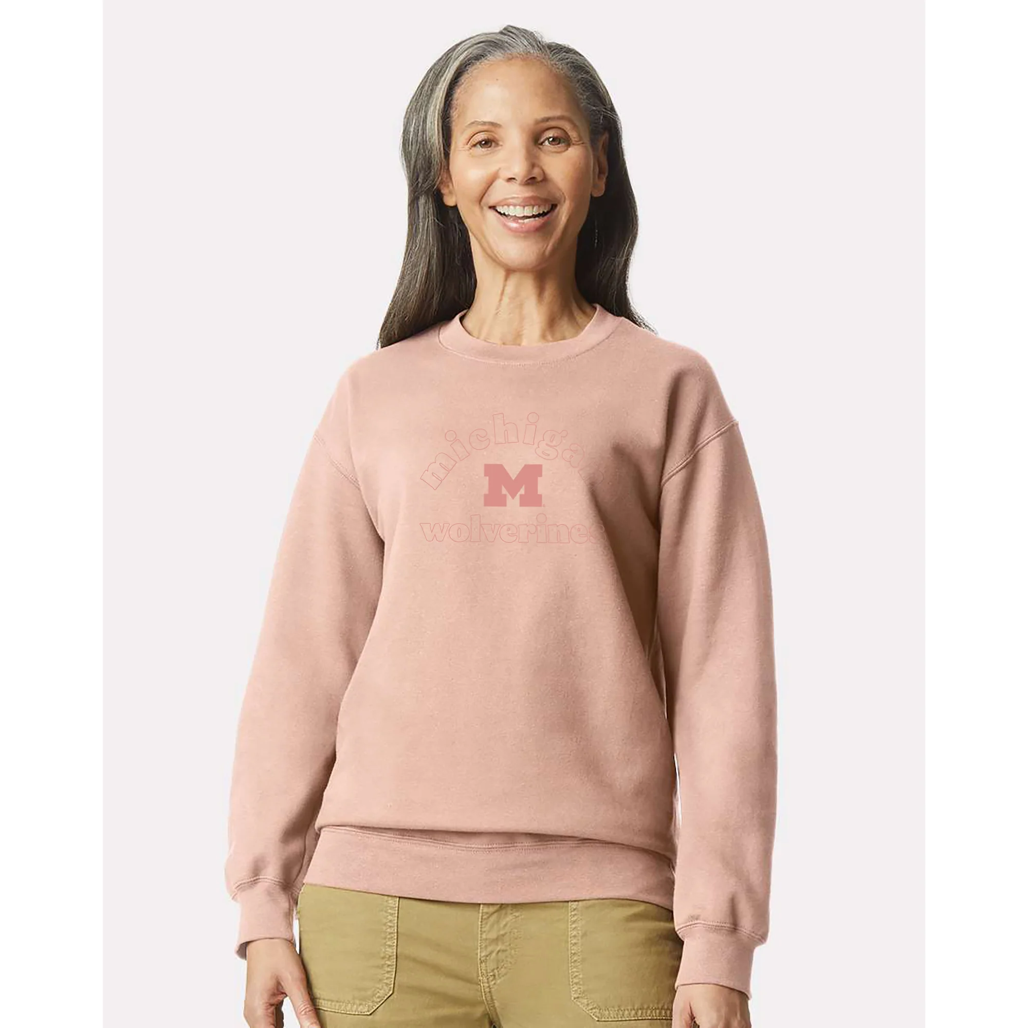 Michigan Monotone Outline Softstyle Crewneck - Dusty Rose - Image 3
