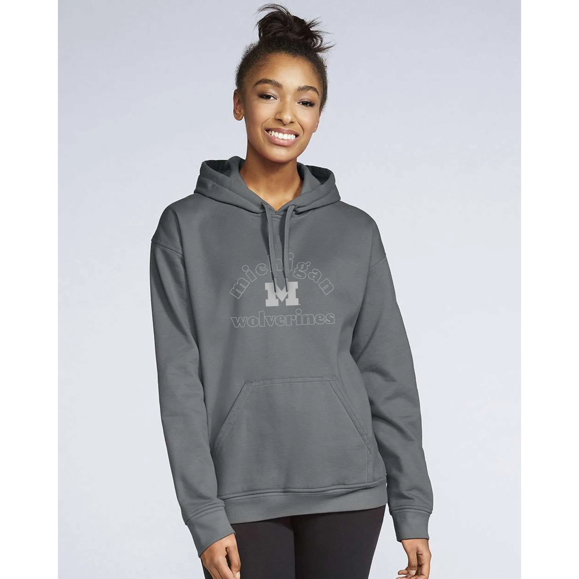 Michigan Monotone Outline Softstyle Hoodie - Charcoal - Image 3