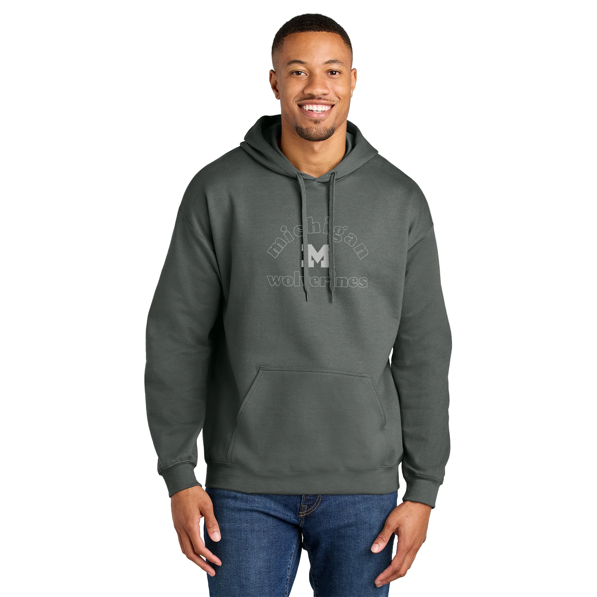 Michigan Monotone Outline Softstyle Hoodie - Charcoal - Image 4