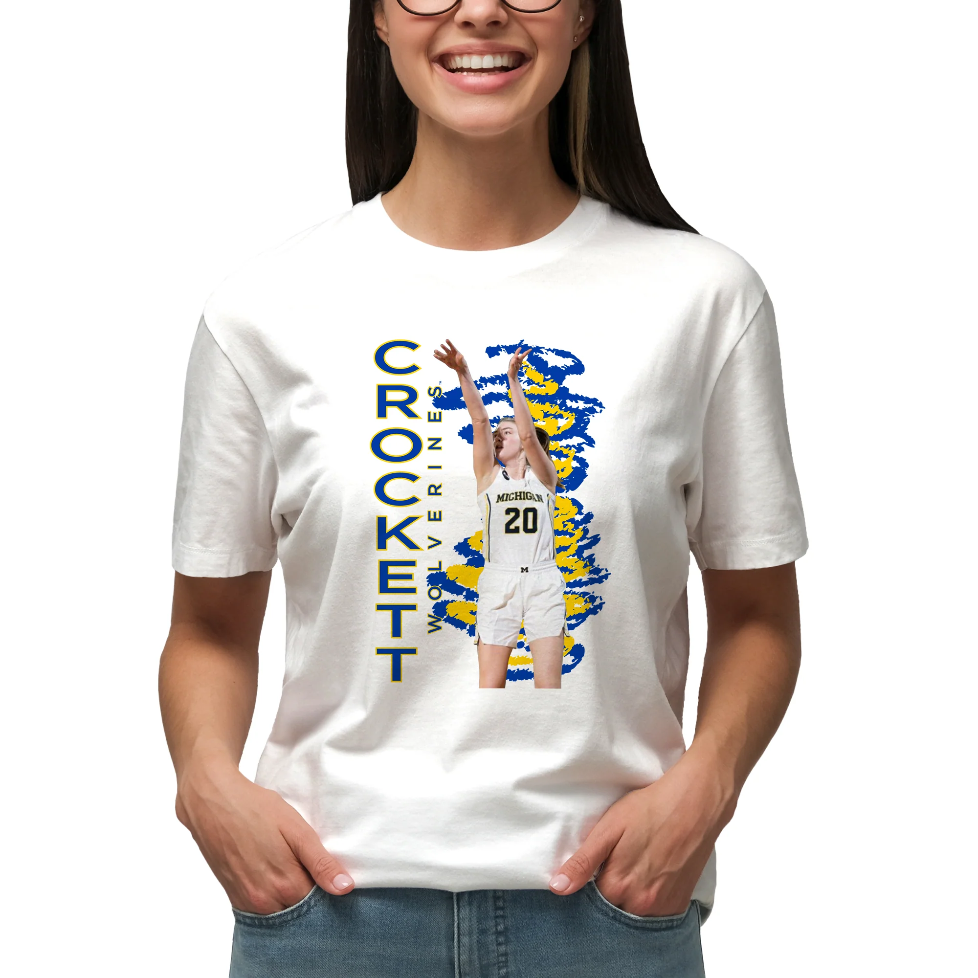Michigan NIL Alyssa Crockett Squiggle Canvas Triblend T-Shirt - White - Image 3