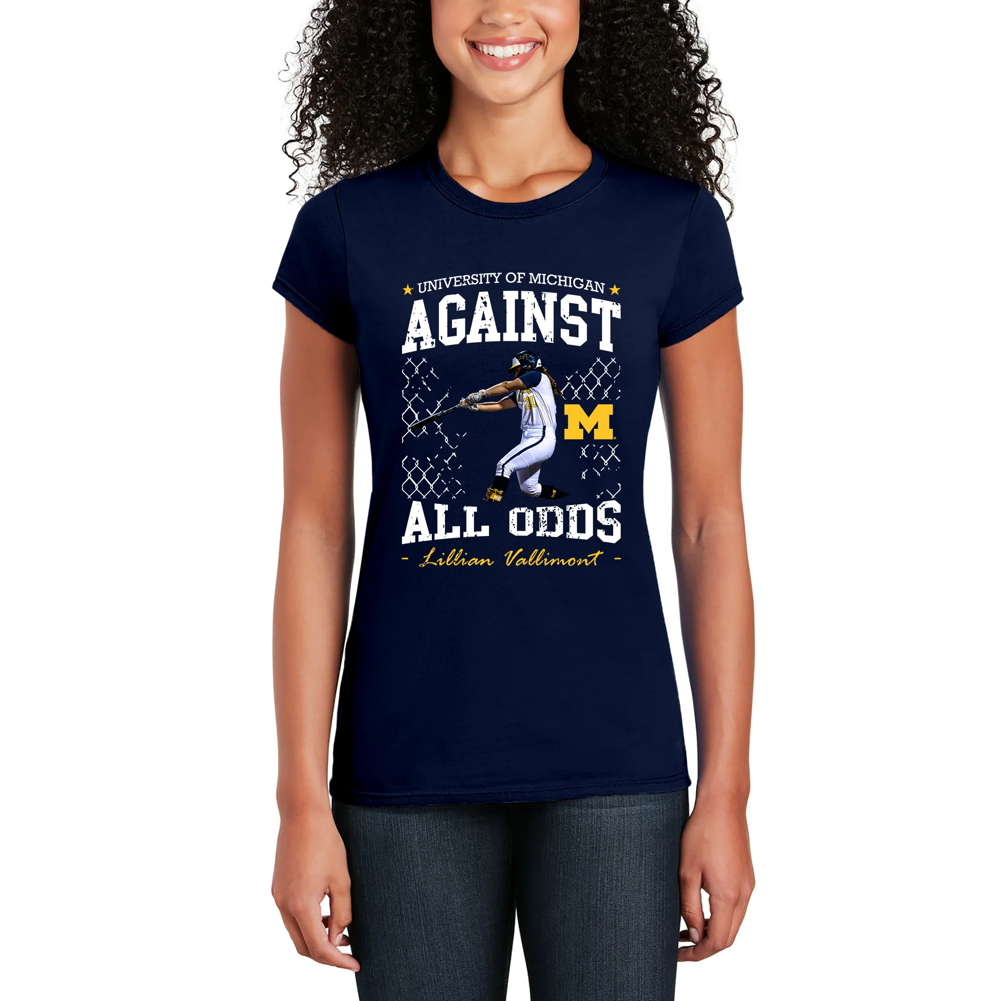 Michigan NIL Lilly Vallimont Against All Odds Womens T-Shirt - Navy - Image 3