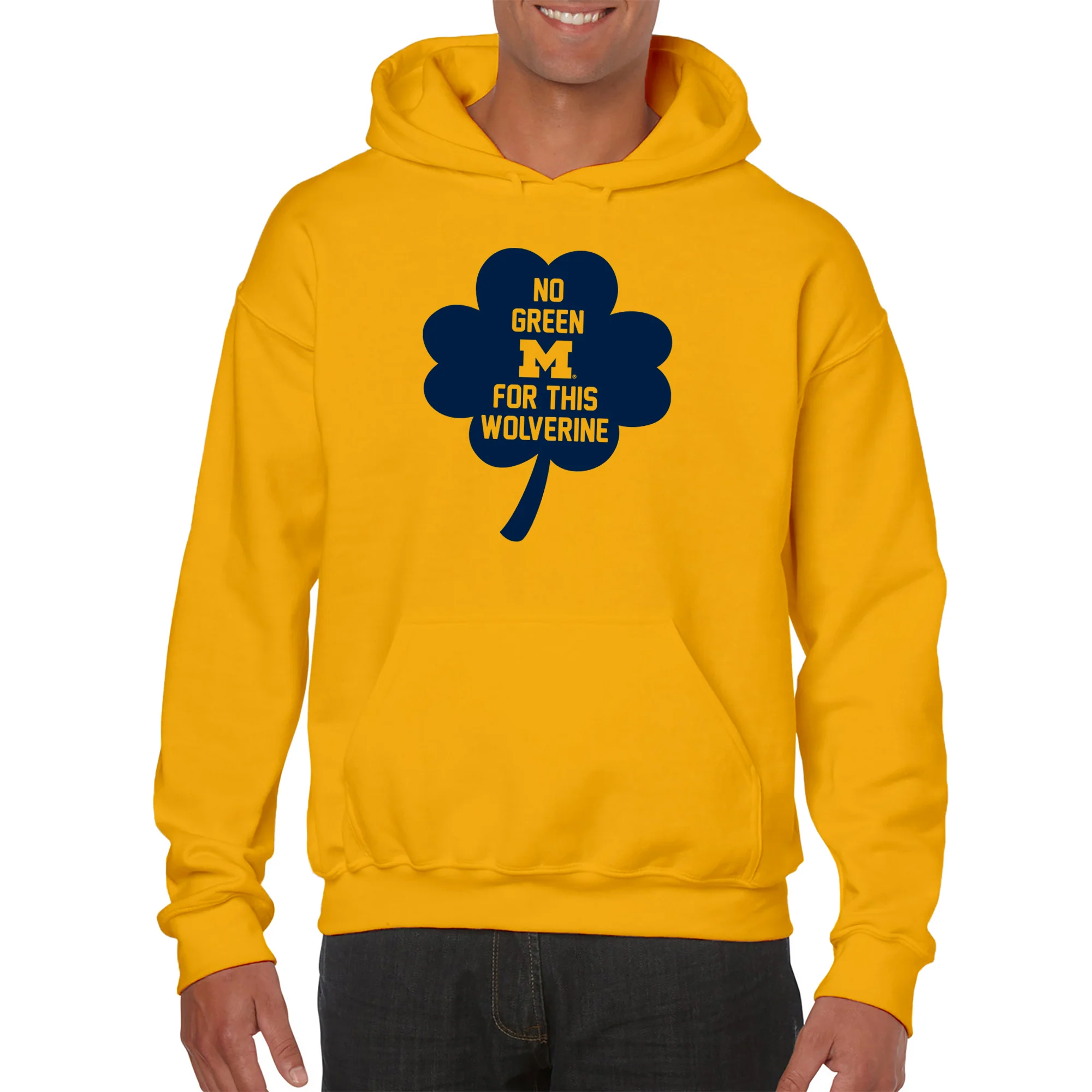 Michigan No Green For This Wolverine Clover Hoodie - Gold - Image 3