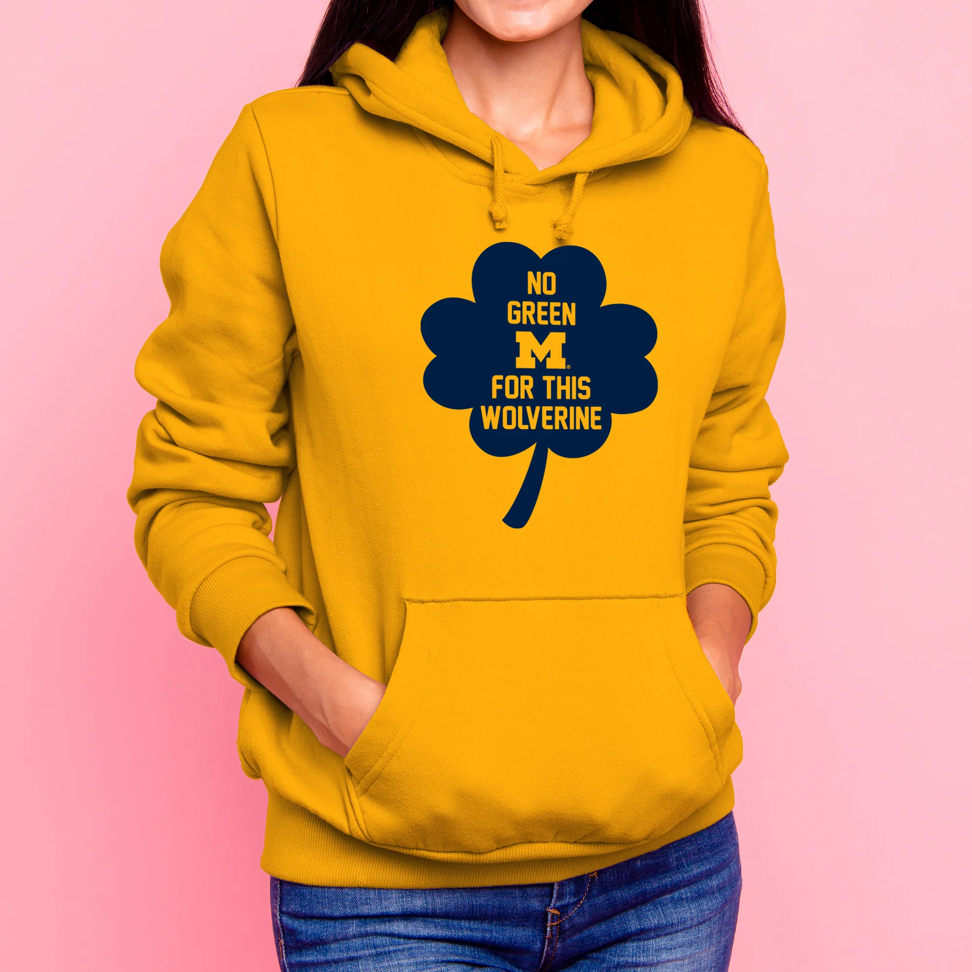 Michigan No Green For This Wolverine Clover Hoodie - Gold - Image 4