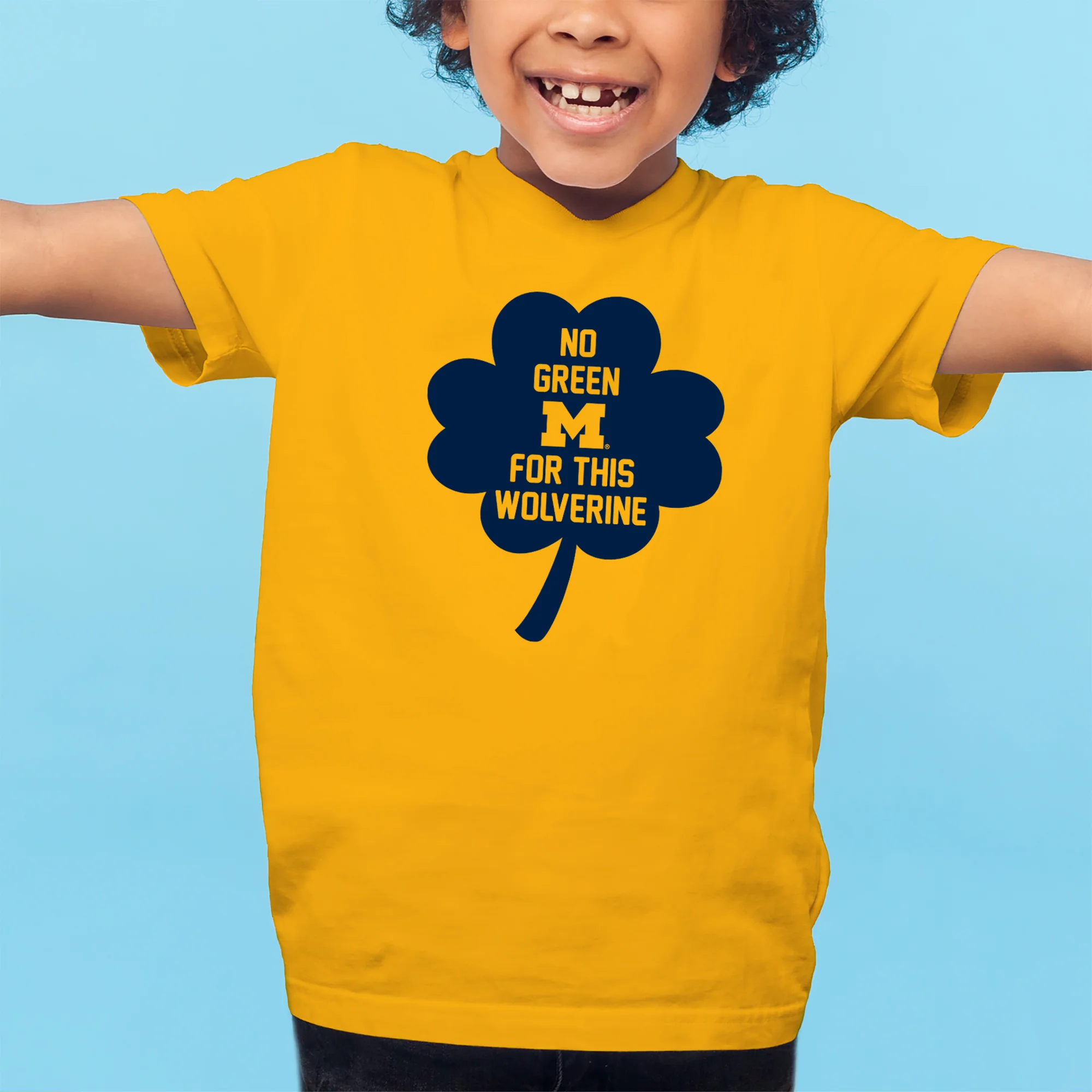 Michigan No Green For This Wolverine Clover Youth T-Shirt - Gold - Image 3