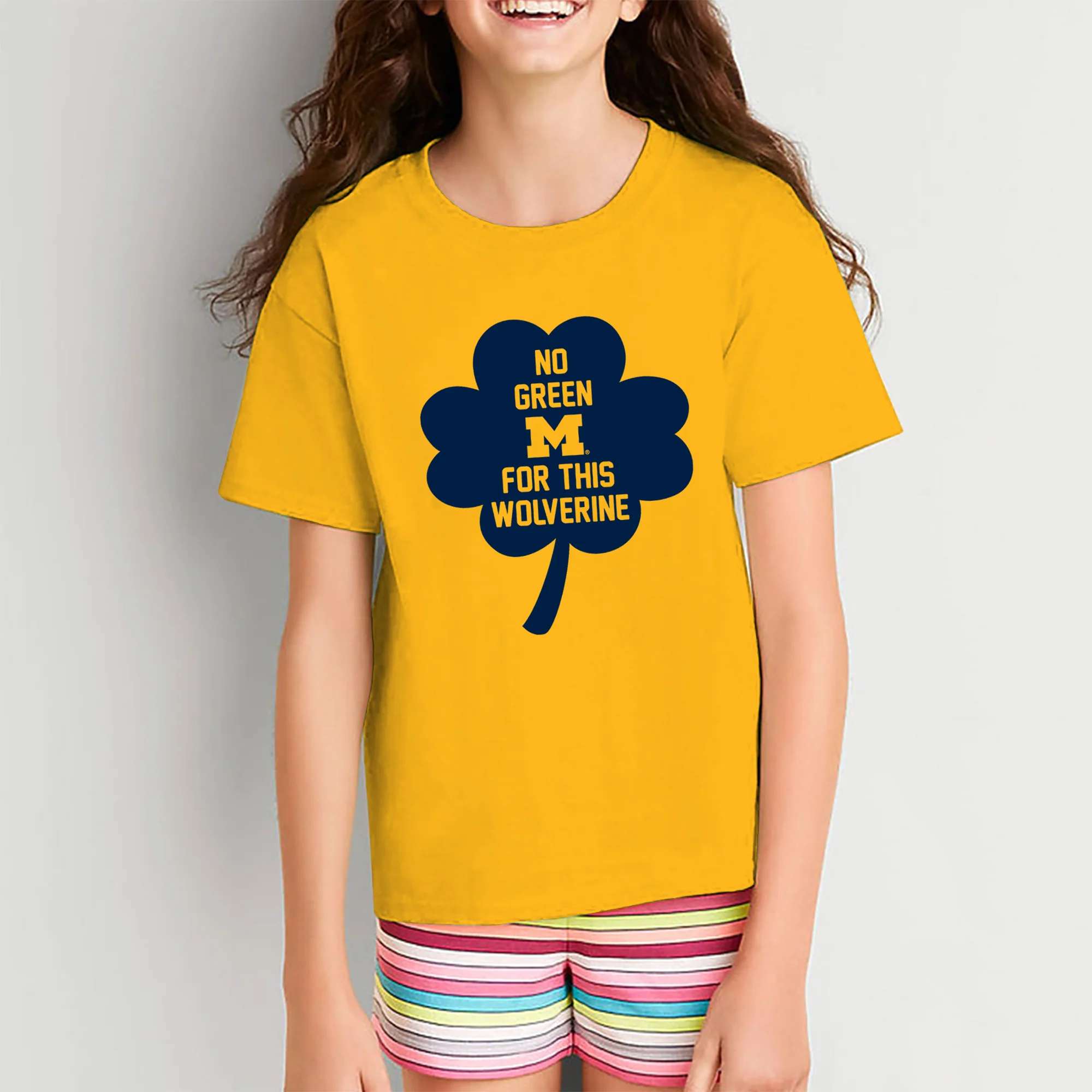 Michigan No Green For This Wolverine Clover Youth T-Shirt - Gold - Image 4