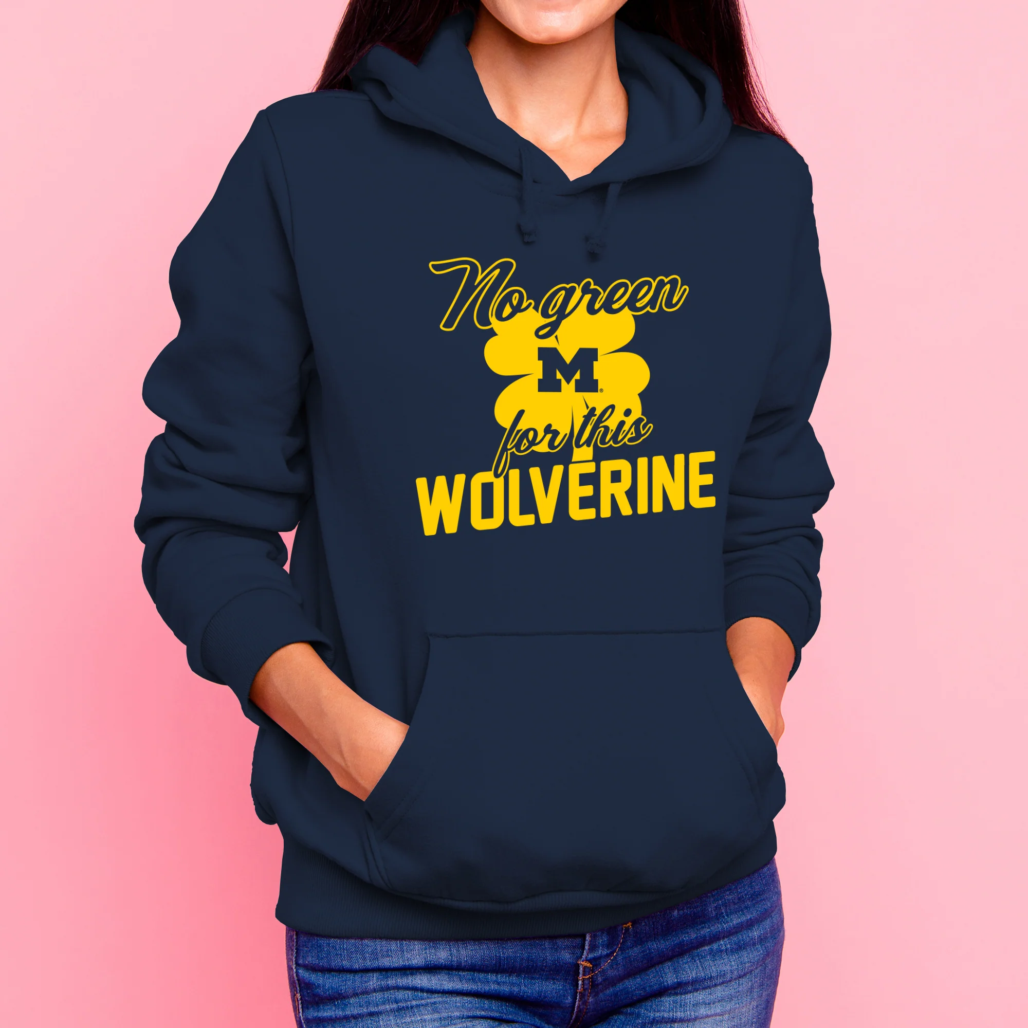 Michigan No Green For This Wolverine Script Hoodie - Navy - Image 4