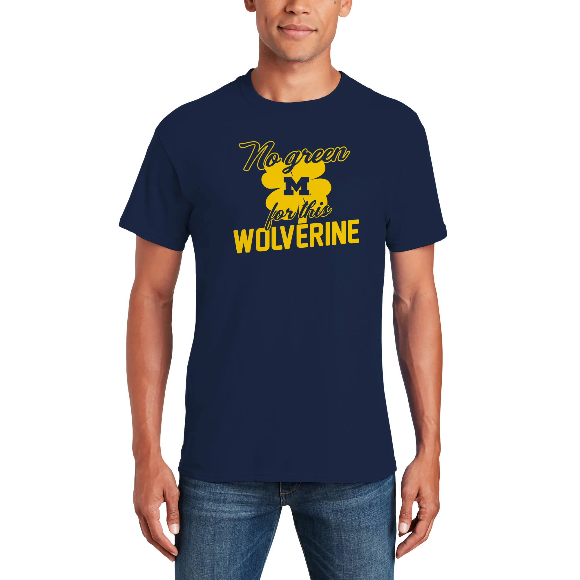 Michigan No Green For This Wolverine Script T-Shirt - Navy - Image 3