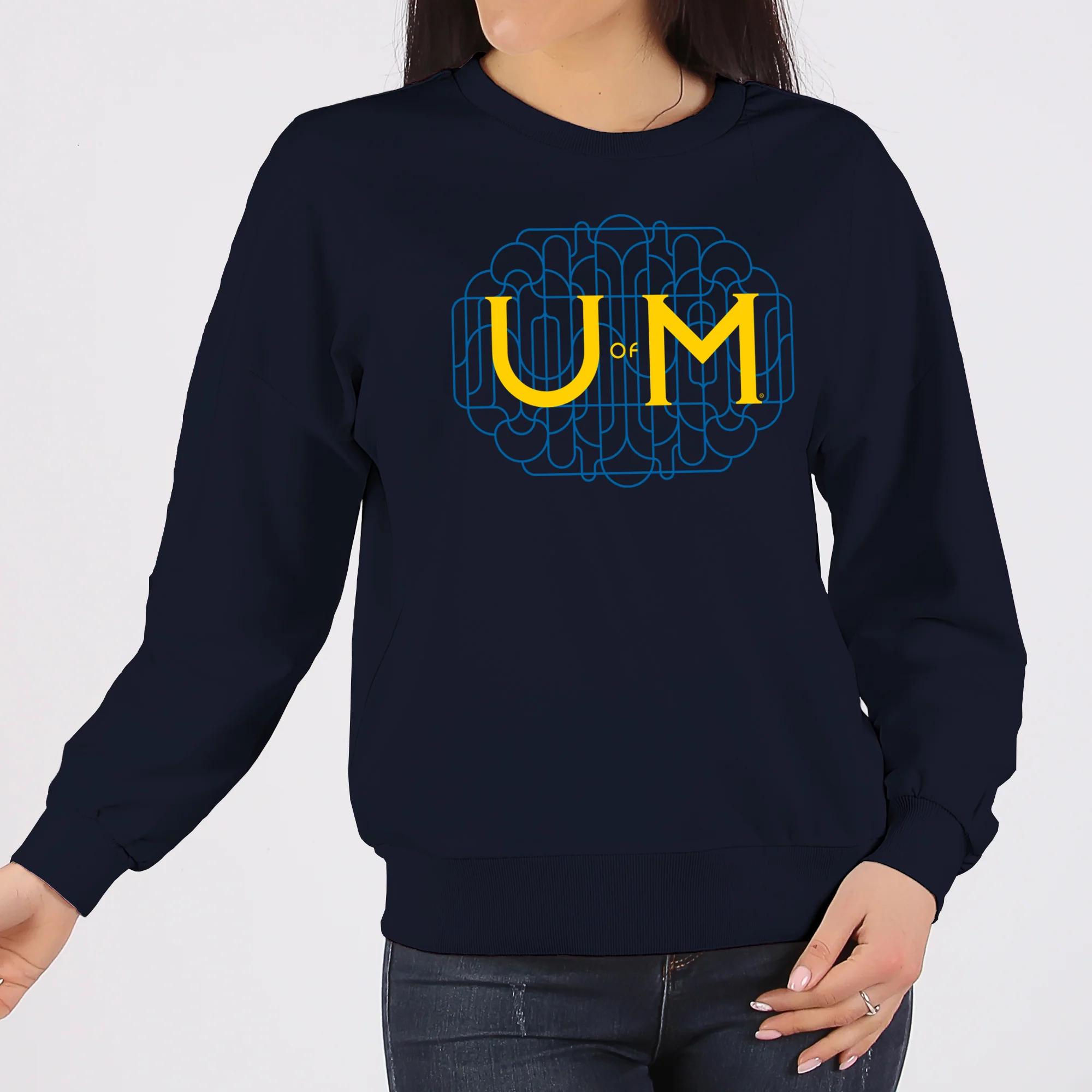 Michigan Ornate Initials Crewneck Sweatshirt - Navy - Image 4