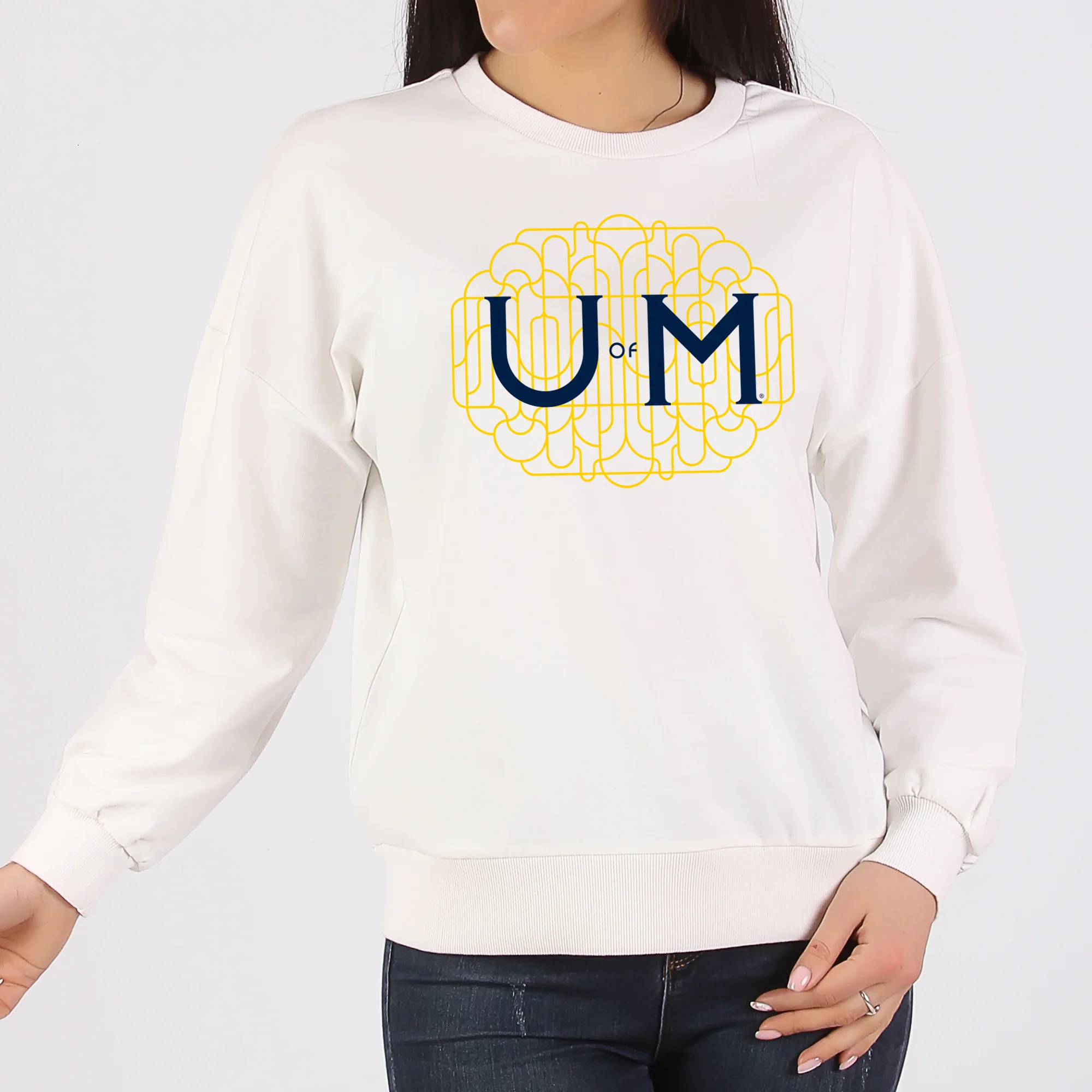 Michigan Ornate Initials Crewneck Sweatshirt - White - Image 4