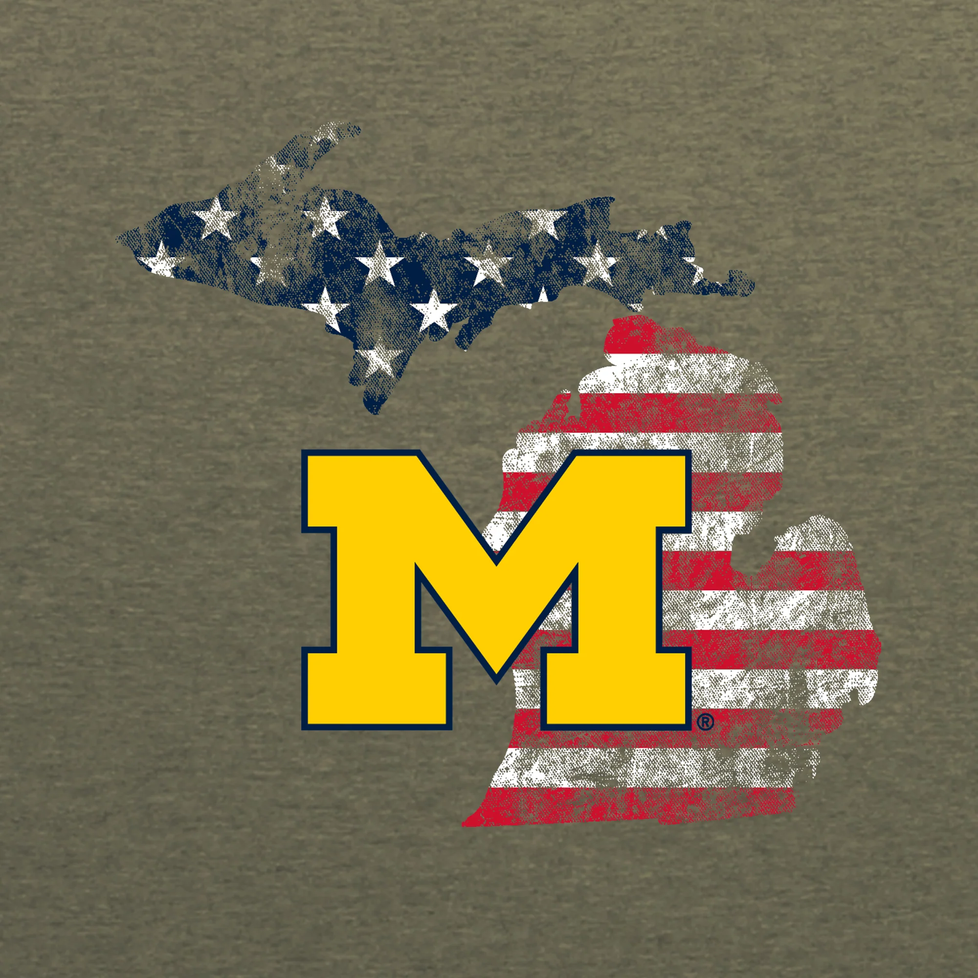Michigan Patriotic State Silhouette T-Shirt - Heather Military Green - Image 2
