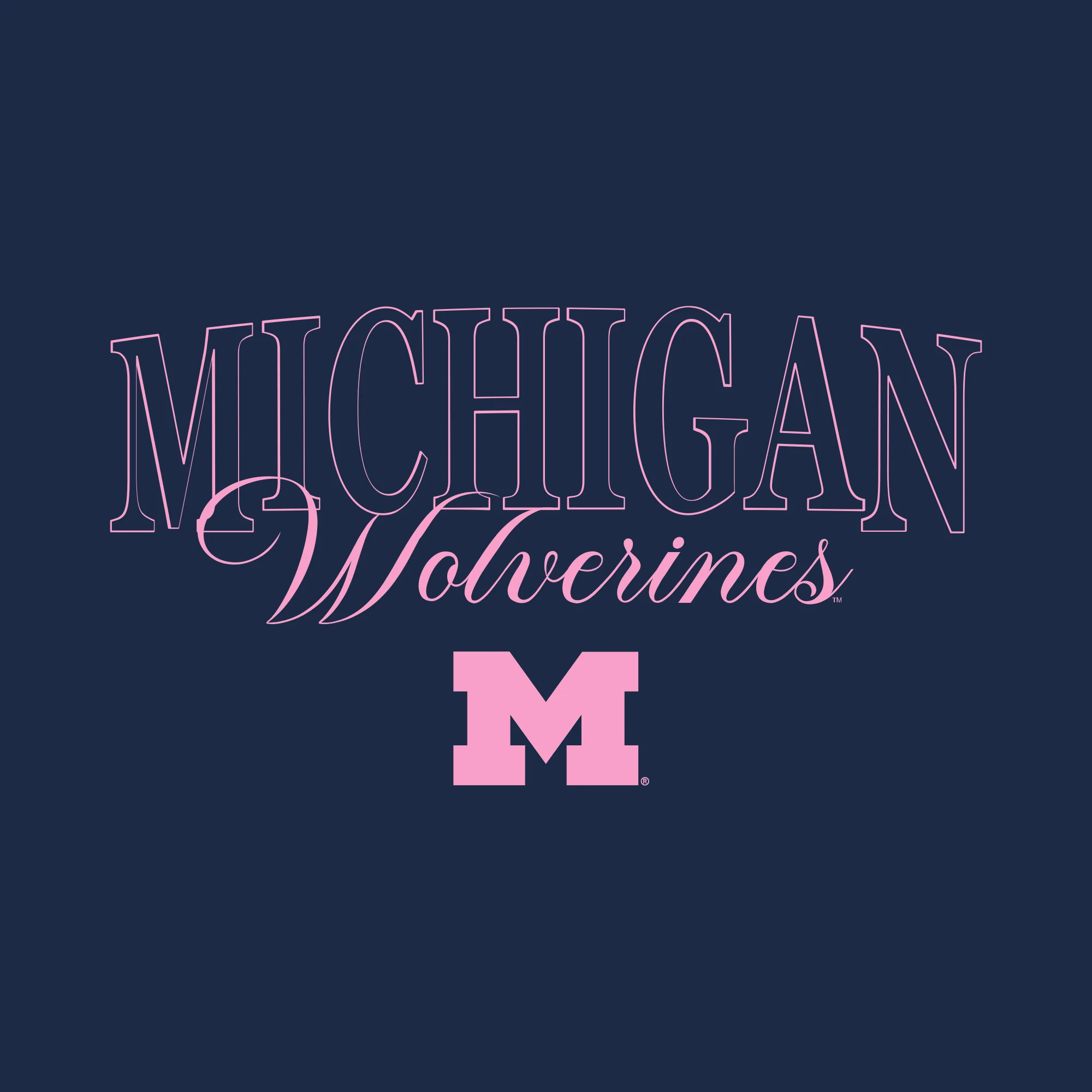 Michigan Pink Outline Womens Long Sleeve - Navy - Image 2