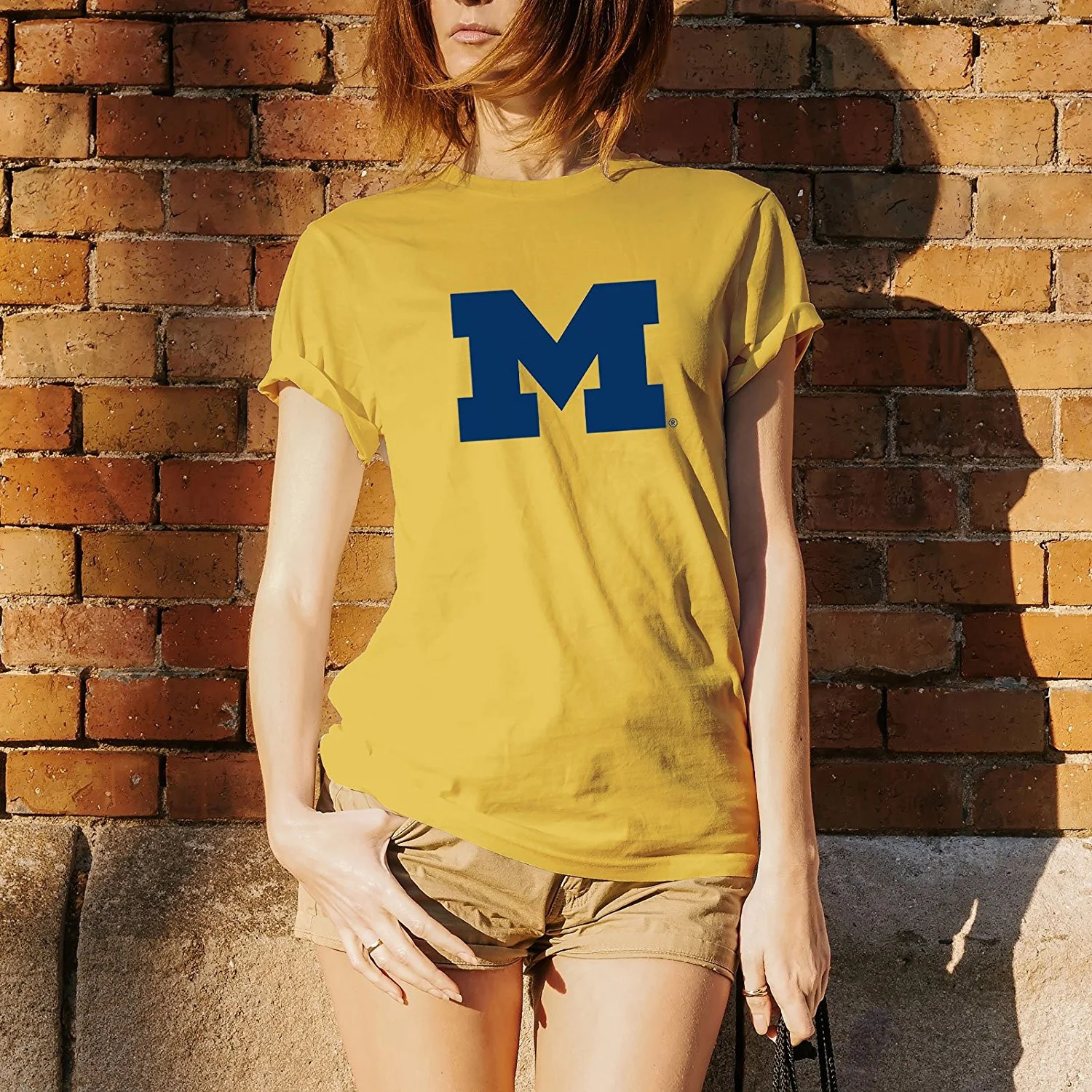 Primary Logo University of Michigan Basic Cotton Short Sleeve T Shirt - Maize - Image 4