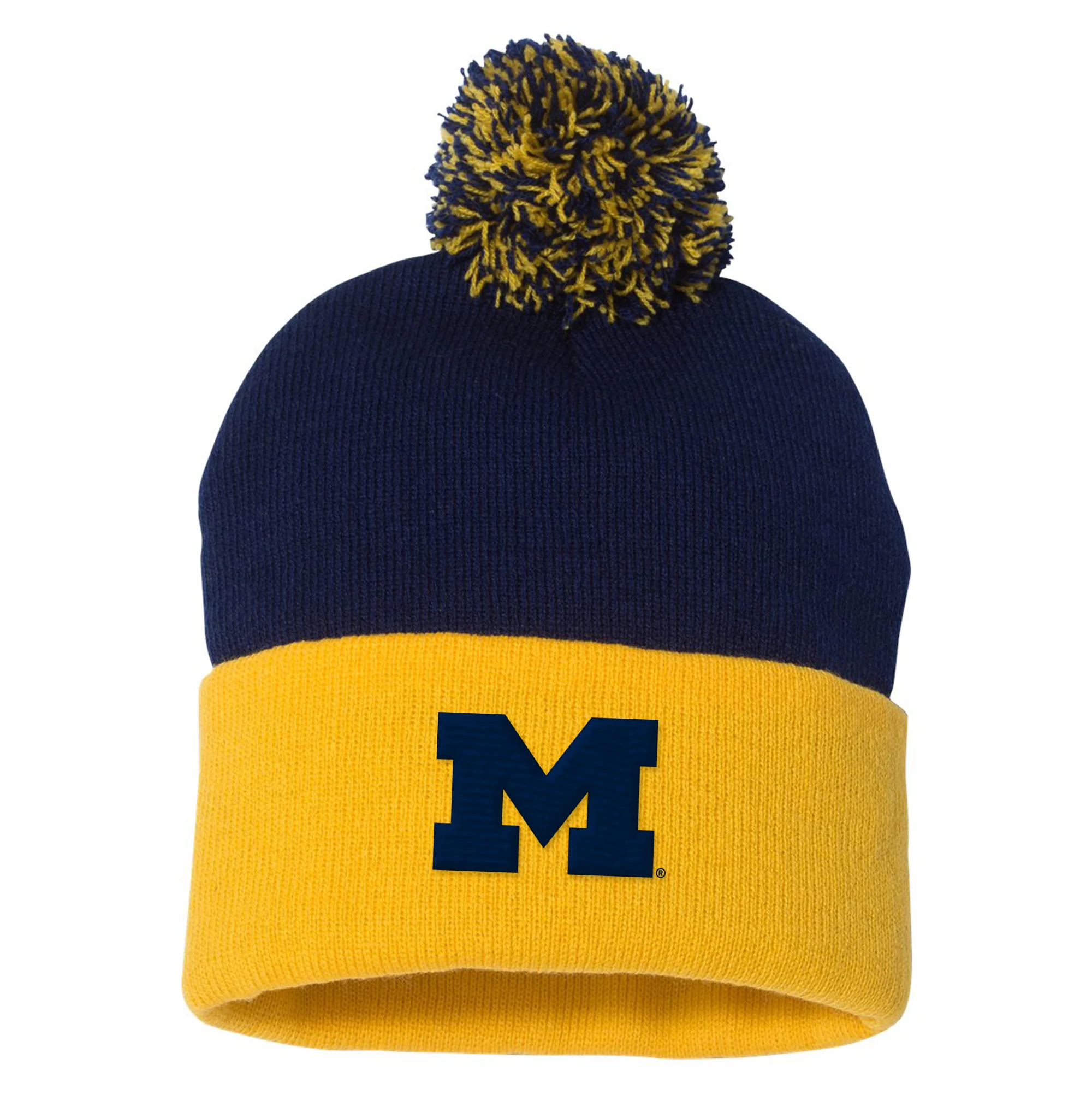 Michigan Primary Logo Pom Pom Cuffed Beanie - Image 2