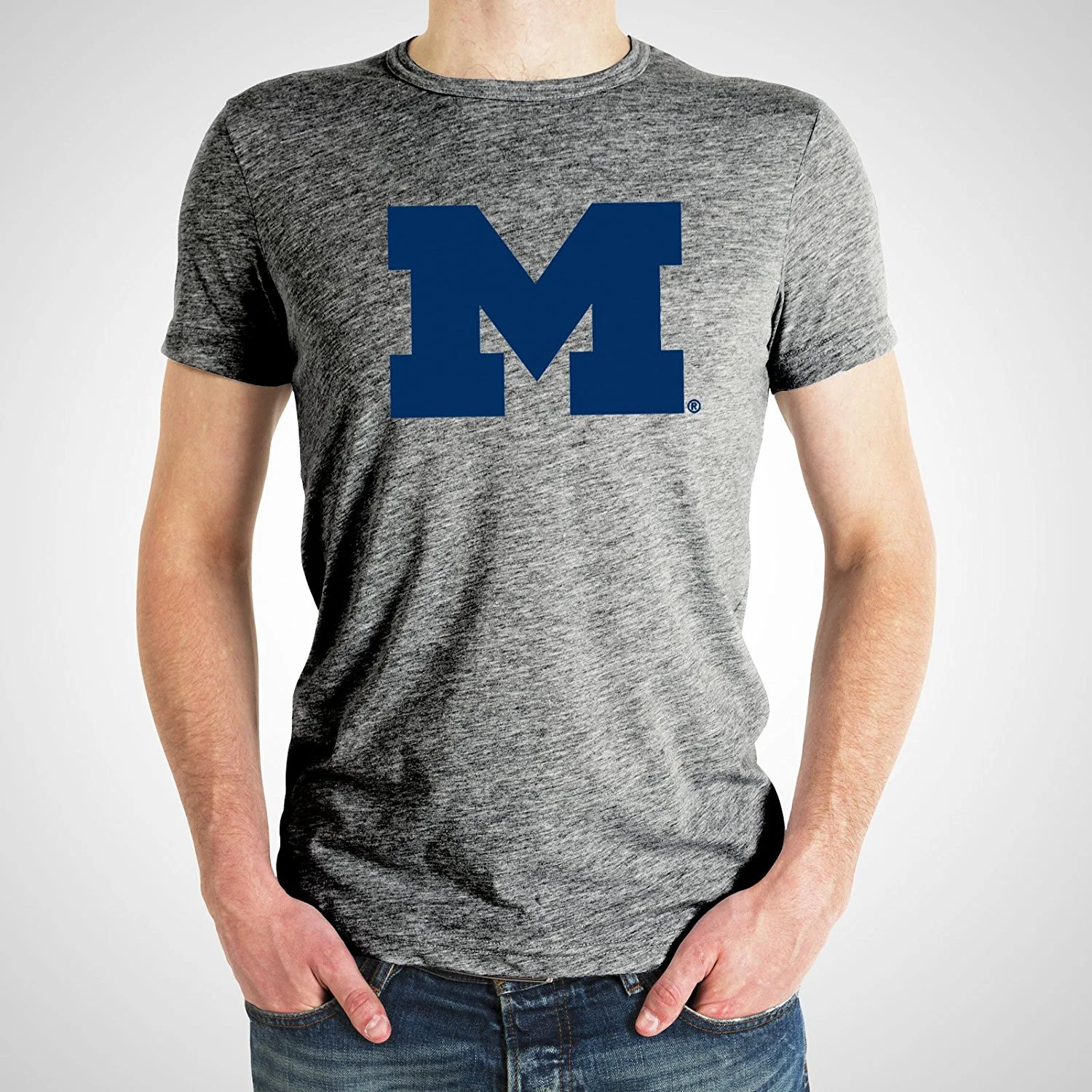 Primary Logo University of Michigan Basic Cotton Short Sleeve T Shirt - Sport Grey - Image 3
