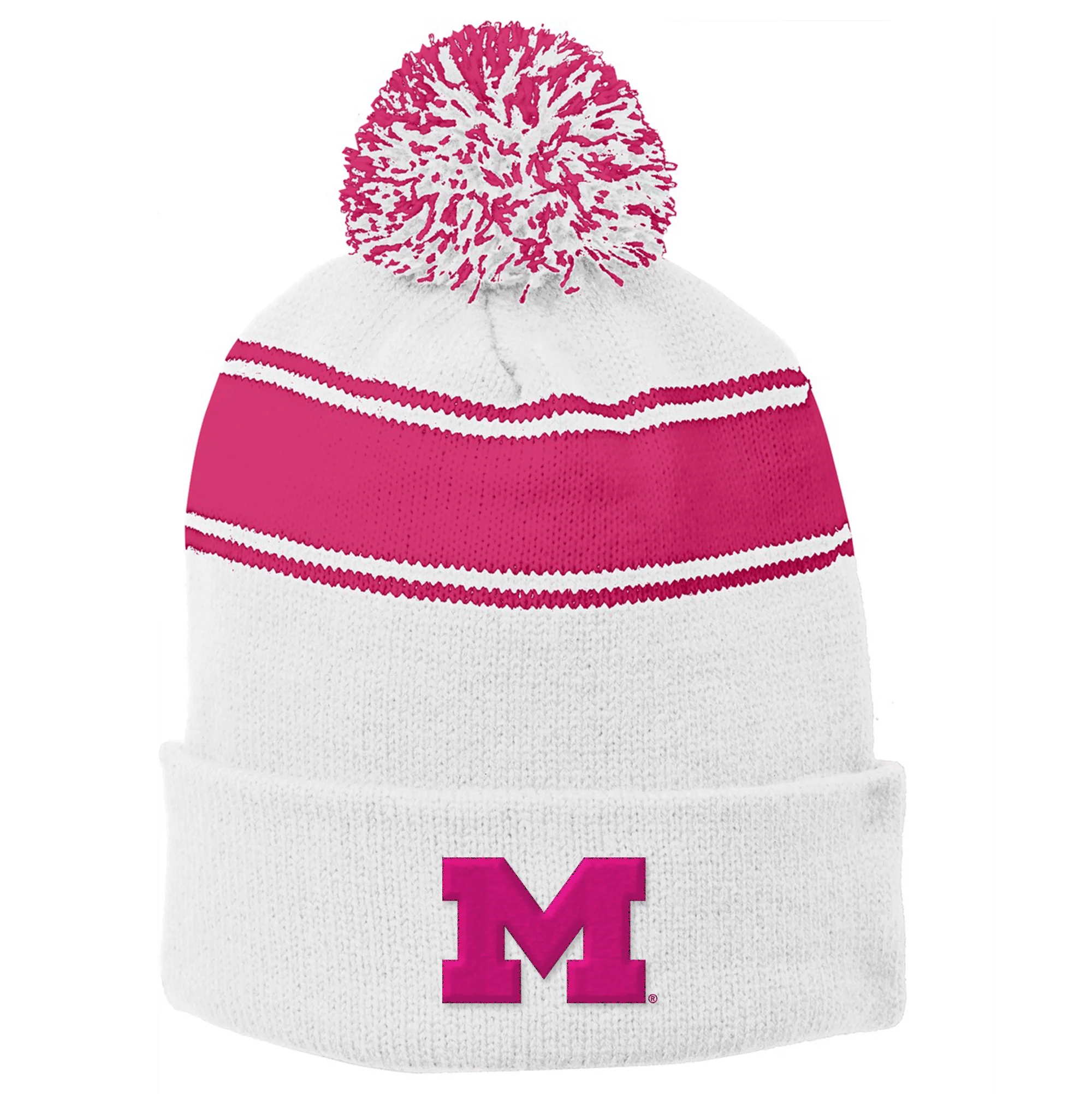 Michigan Primary Logo Stripe Pom Pom Beanie - Image 2