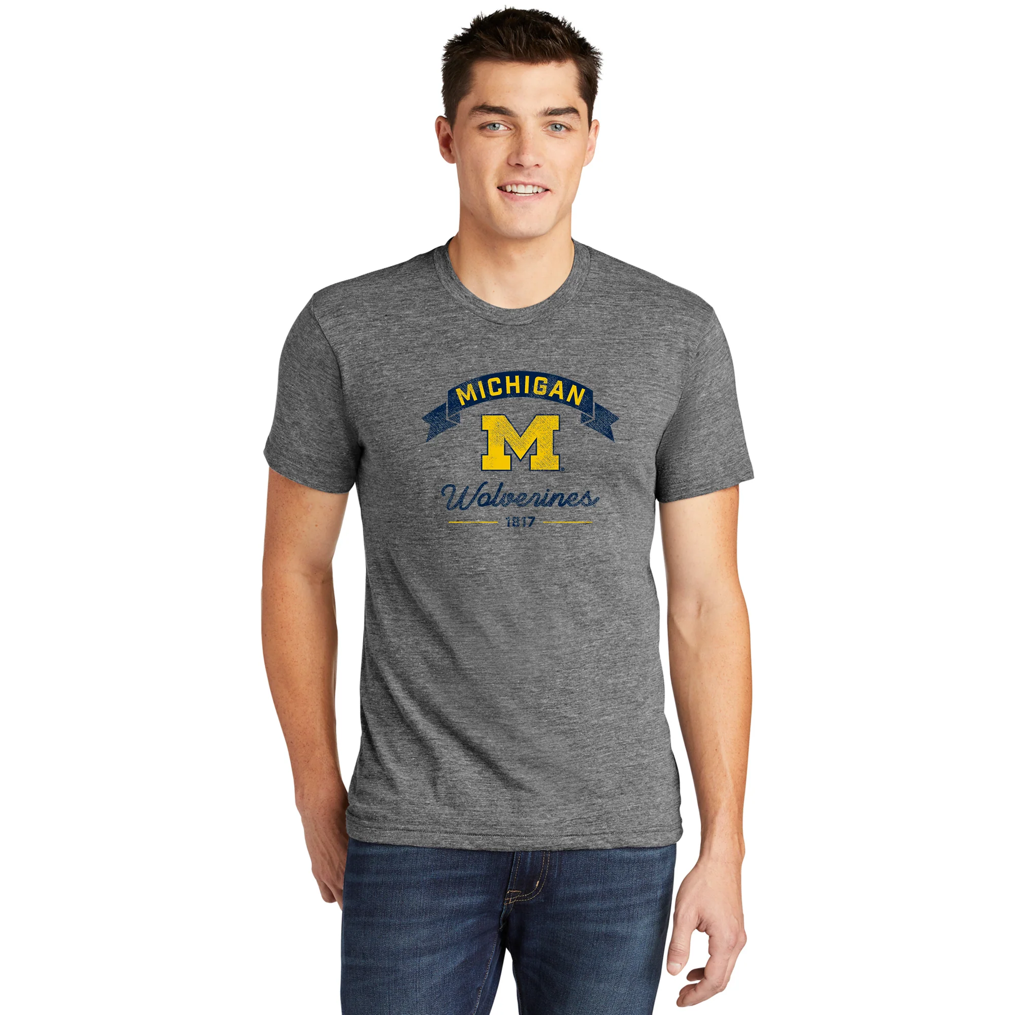Michigan Ribbon Arc AmApp Triblend T-Shirt - Athletic Grey - Image 3