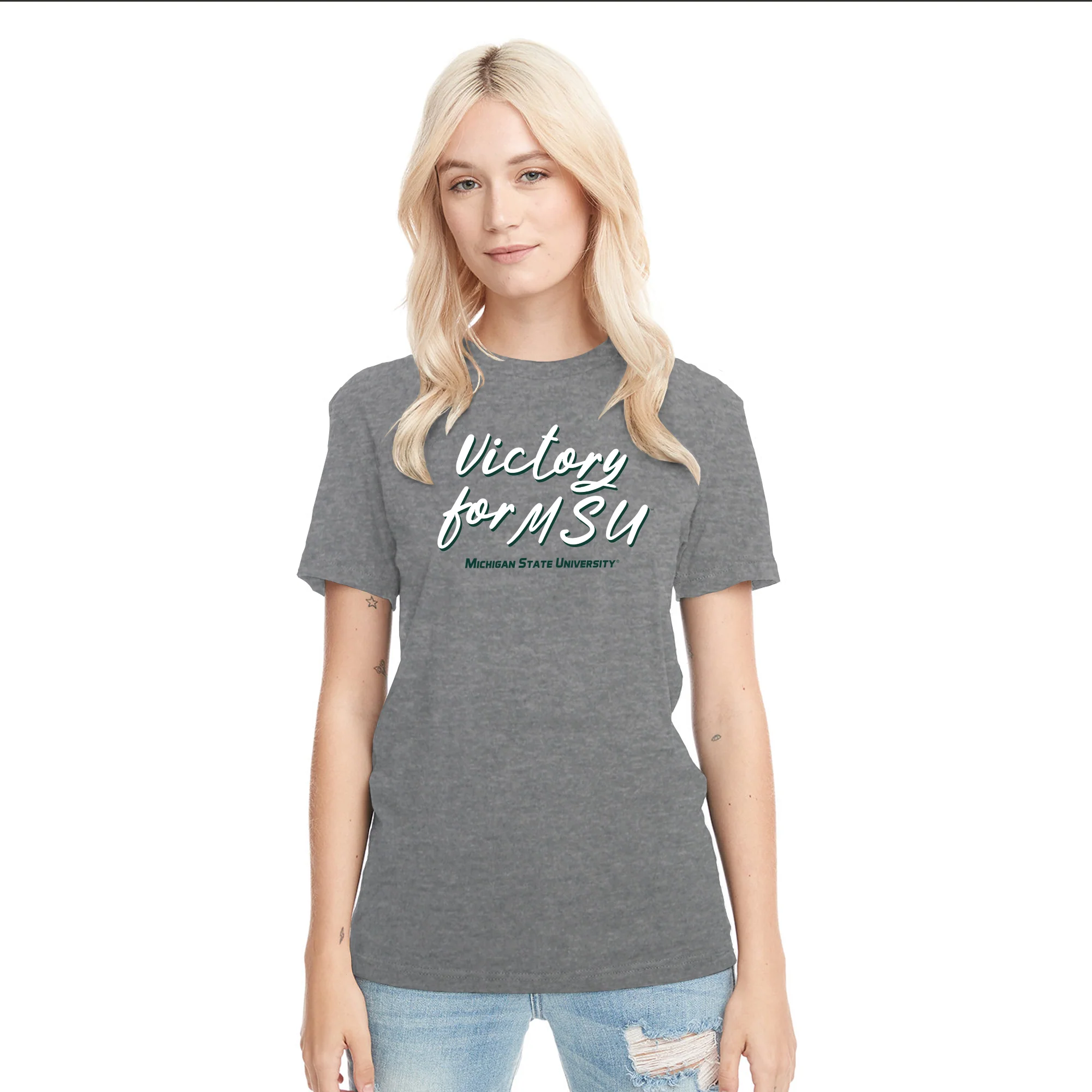 Michigan State Fight Song Script Triblend T-Shirt - Premium Heather - Image 4