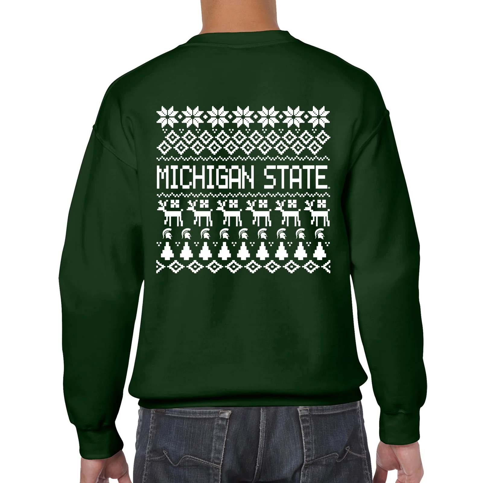 Michigan State University Spartans Holiday Sweater Crewneck Sweatshirt - Forest - Image 4
