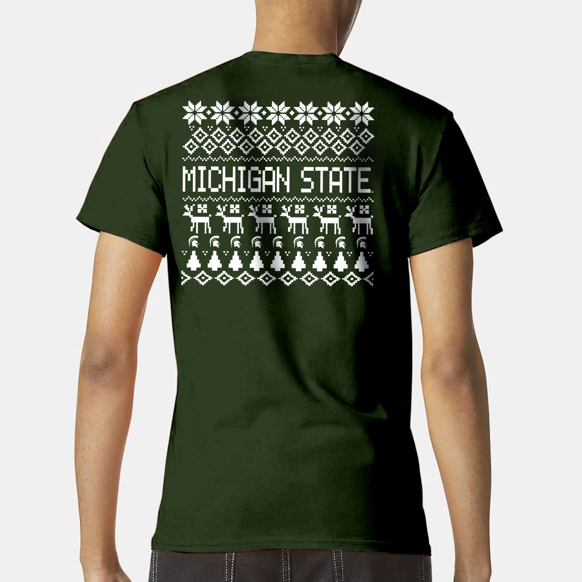 Michigan State University Spartans Holiday Sweater Short Sleeve T-Shirt - Forest - Image 4