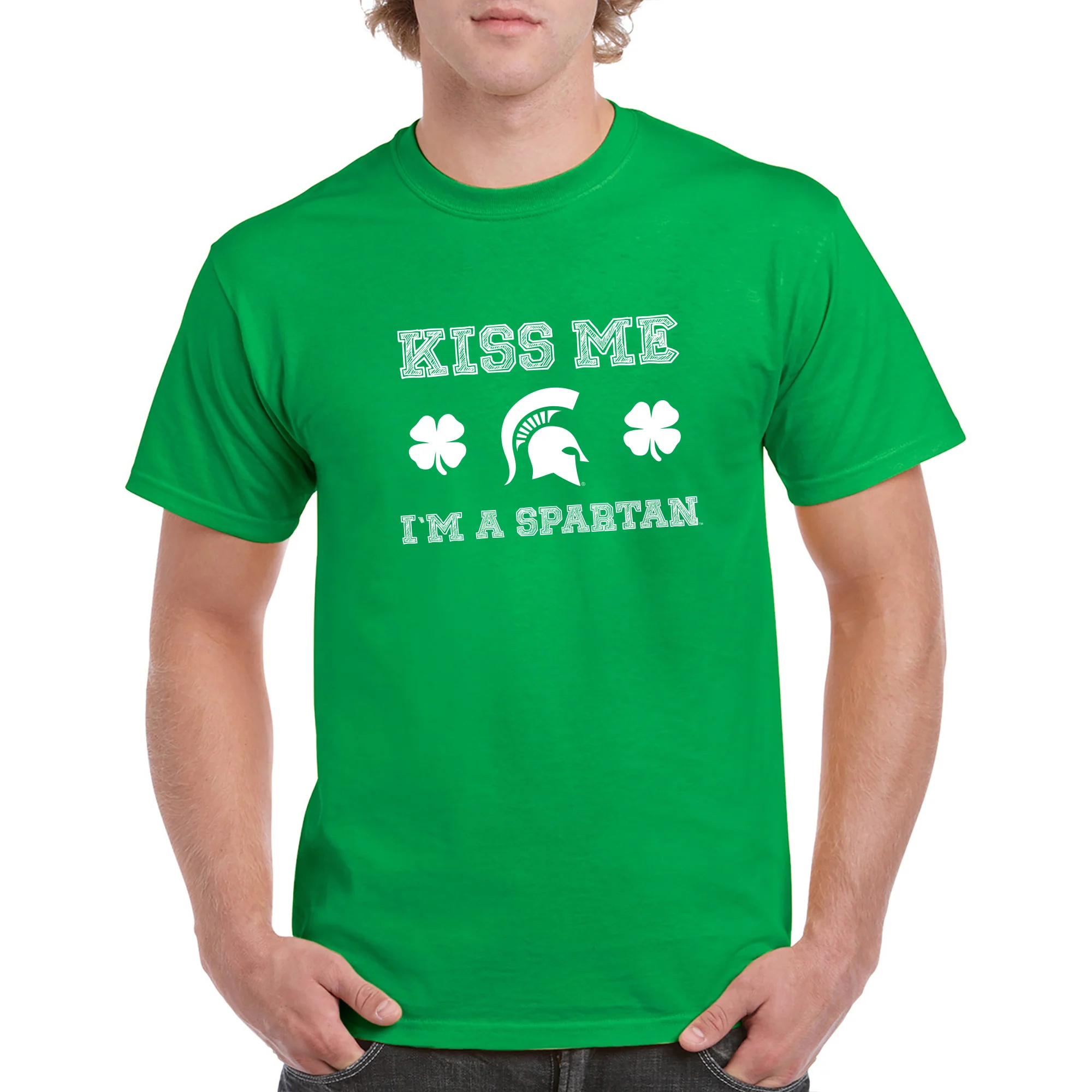 Michigan State University Spartans Kiss Me I'm a Spartan Basic Cotton Short Sleeve T Shirt - Irish Green - Image 3