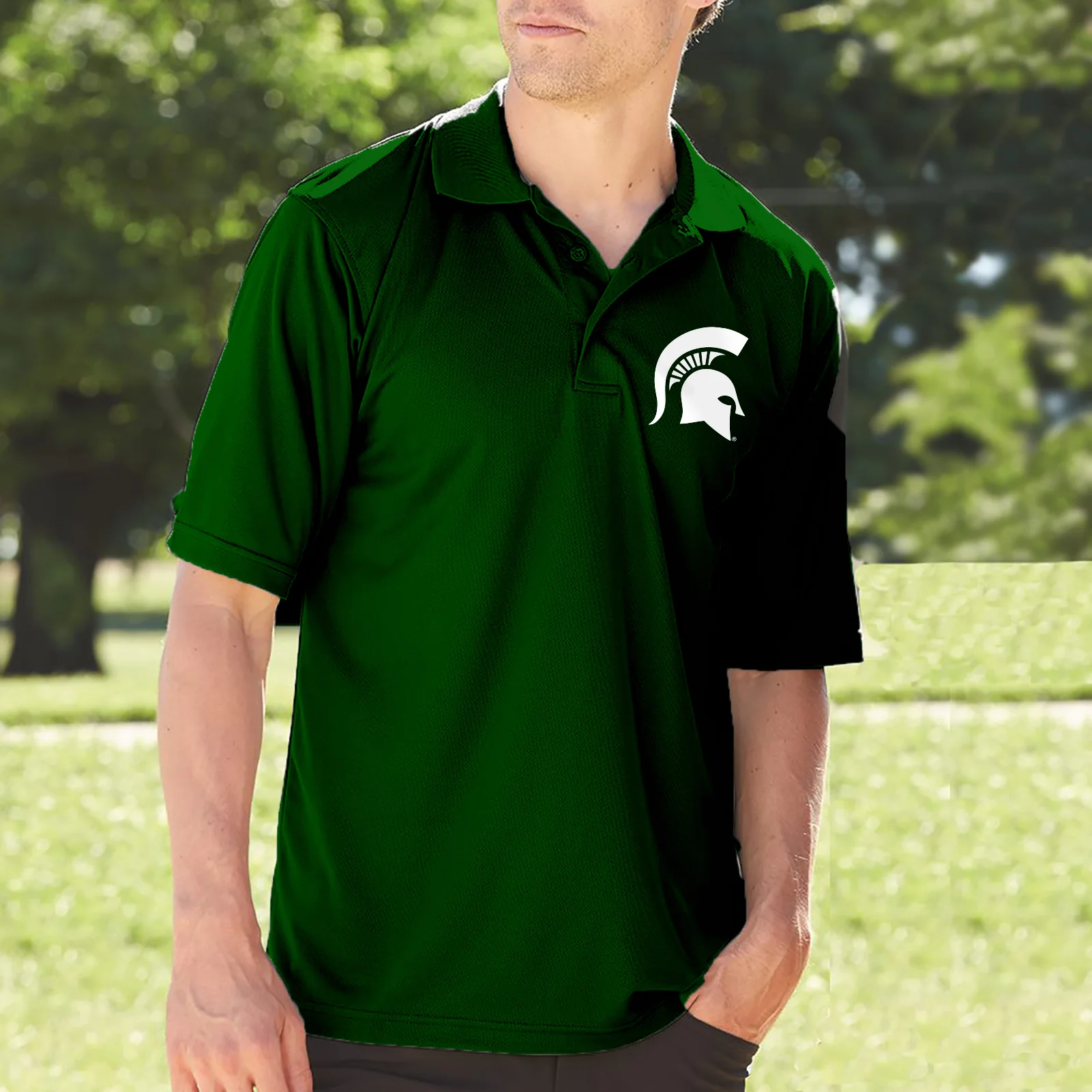 Michigan State Primary Logo LC Polo - Forest Green - Image 4