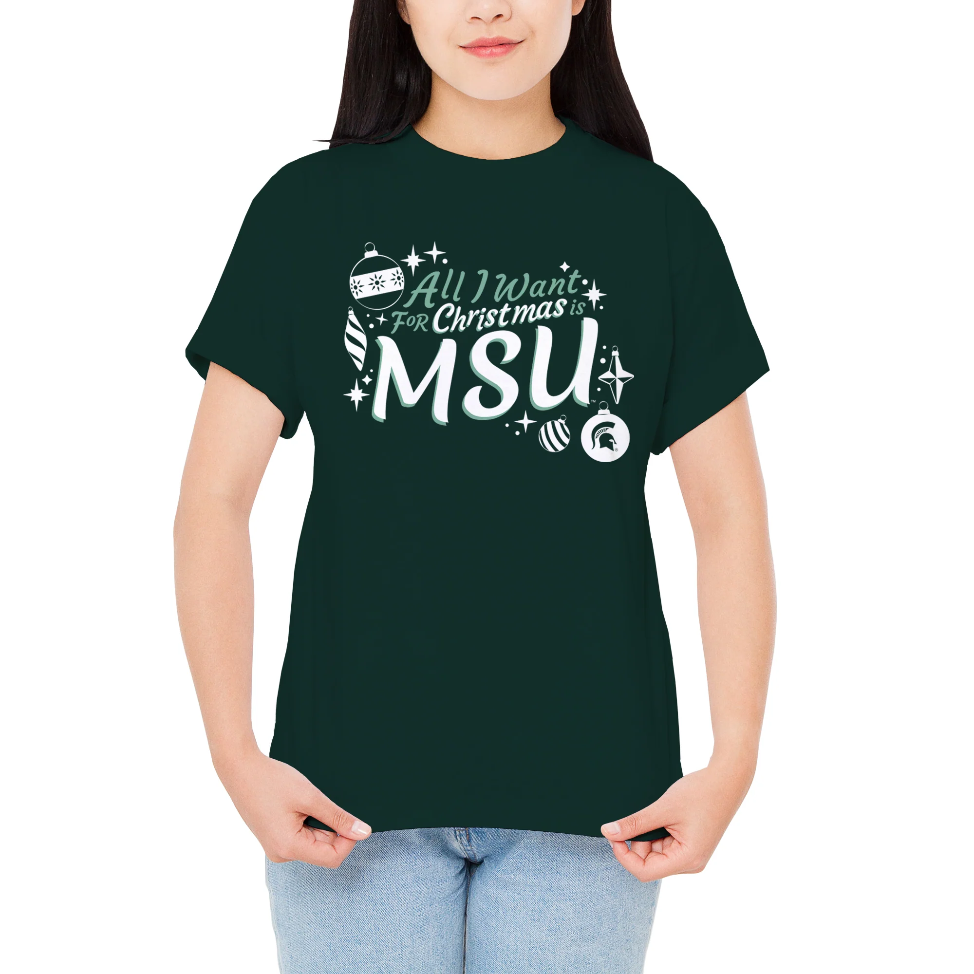 Michigan State Spartans All I Want For Christmas Is MSU T Shirt - Forest - Image 5