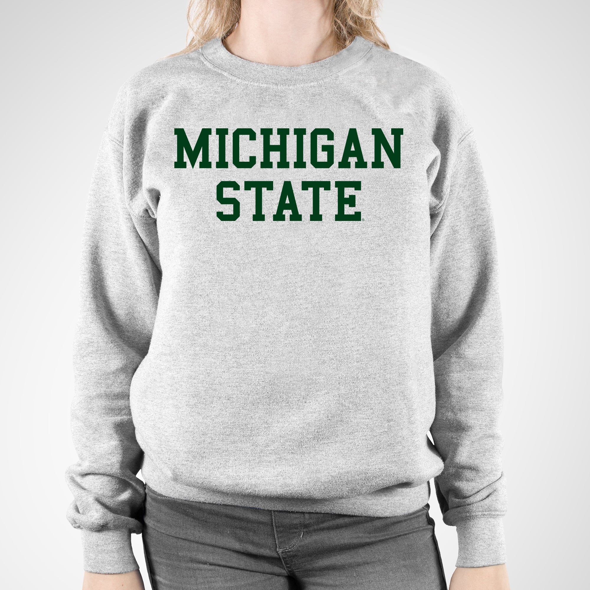Michigan State Spartans Basic Block Crewneck Sweatshirt - Sport Grey - Image 4