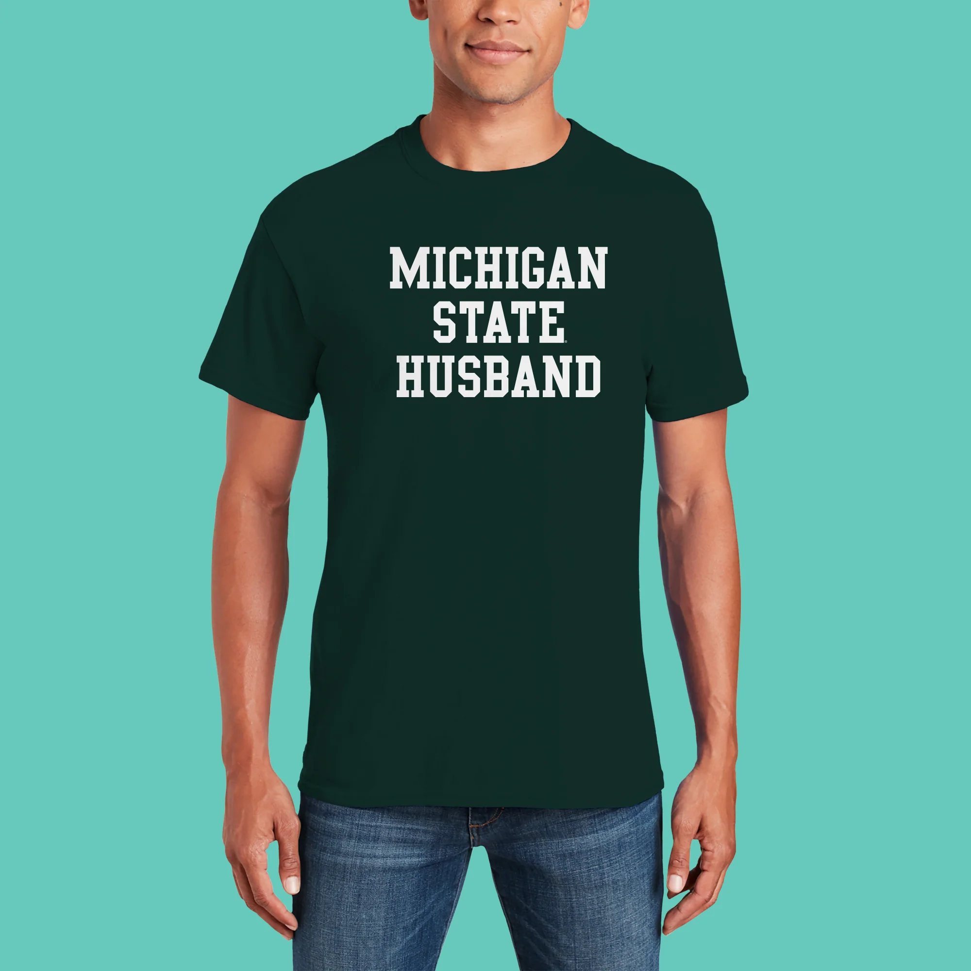 Michigan State Spartans Basic Block Husband T Shirt - Forest - Image 5
