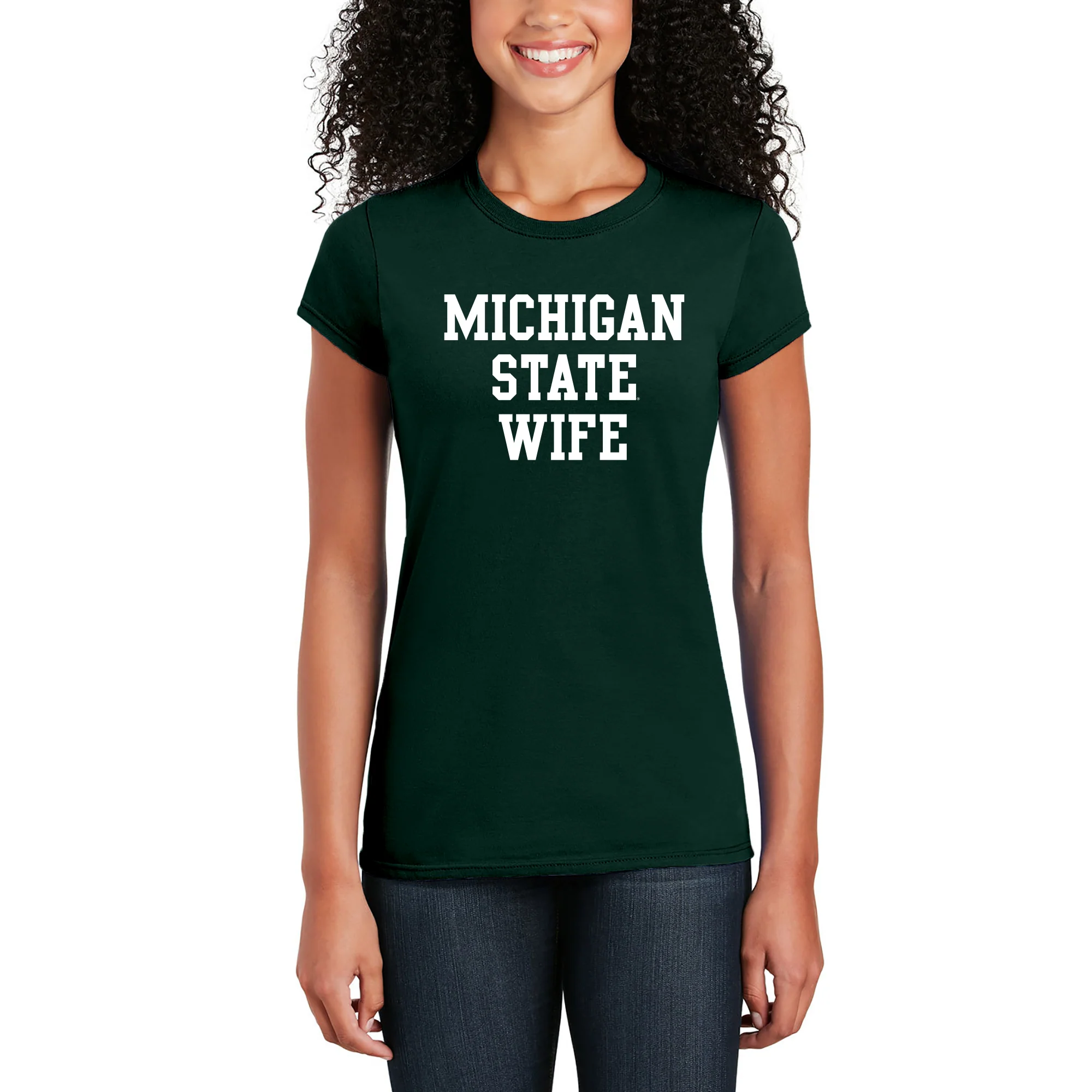 Michigan State Spartans Basic Block Wife Women's T Shirt - Forest - Image 4