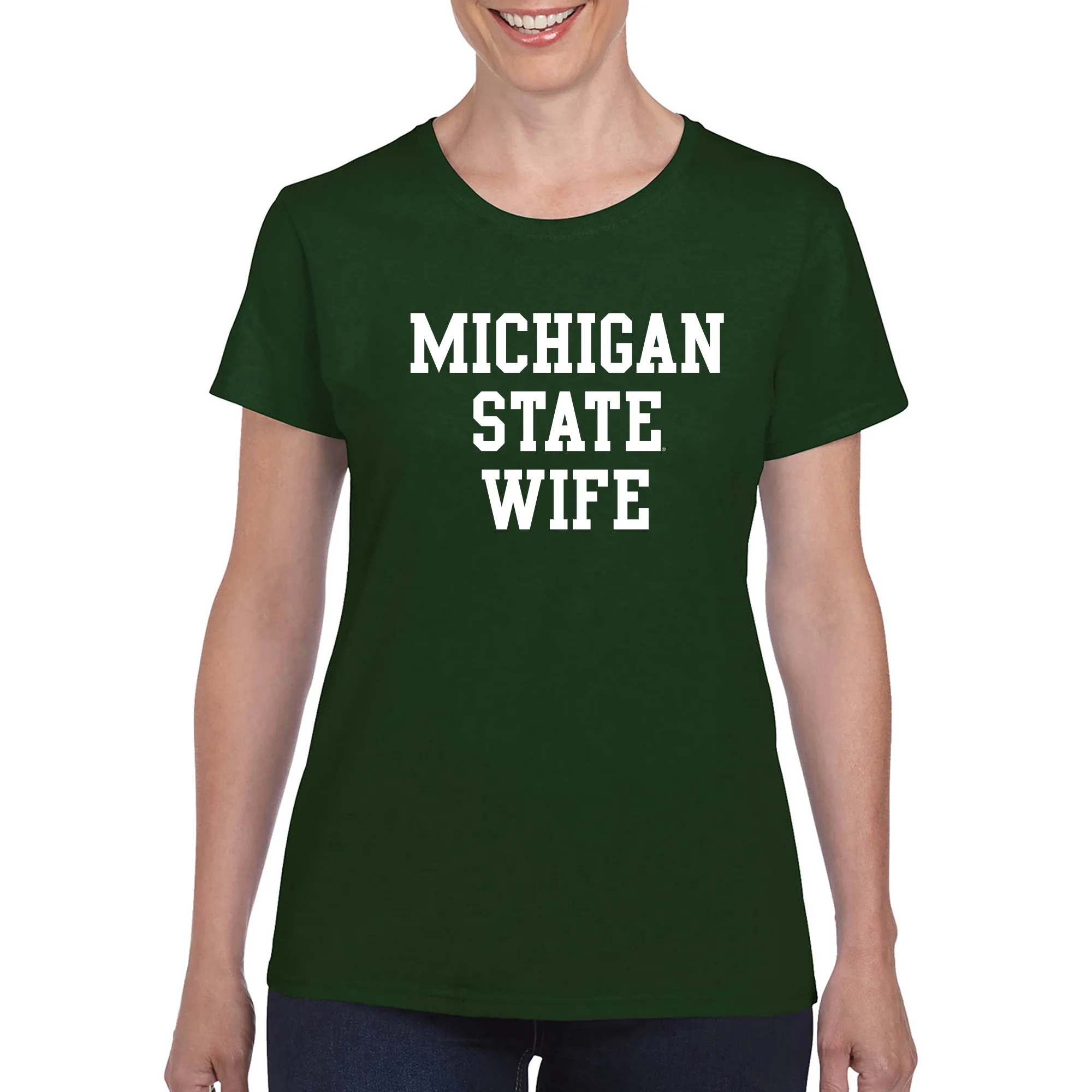Michigan State Spartans Basic Block Wife Women's T Shirt - Forest - Image 5